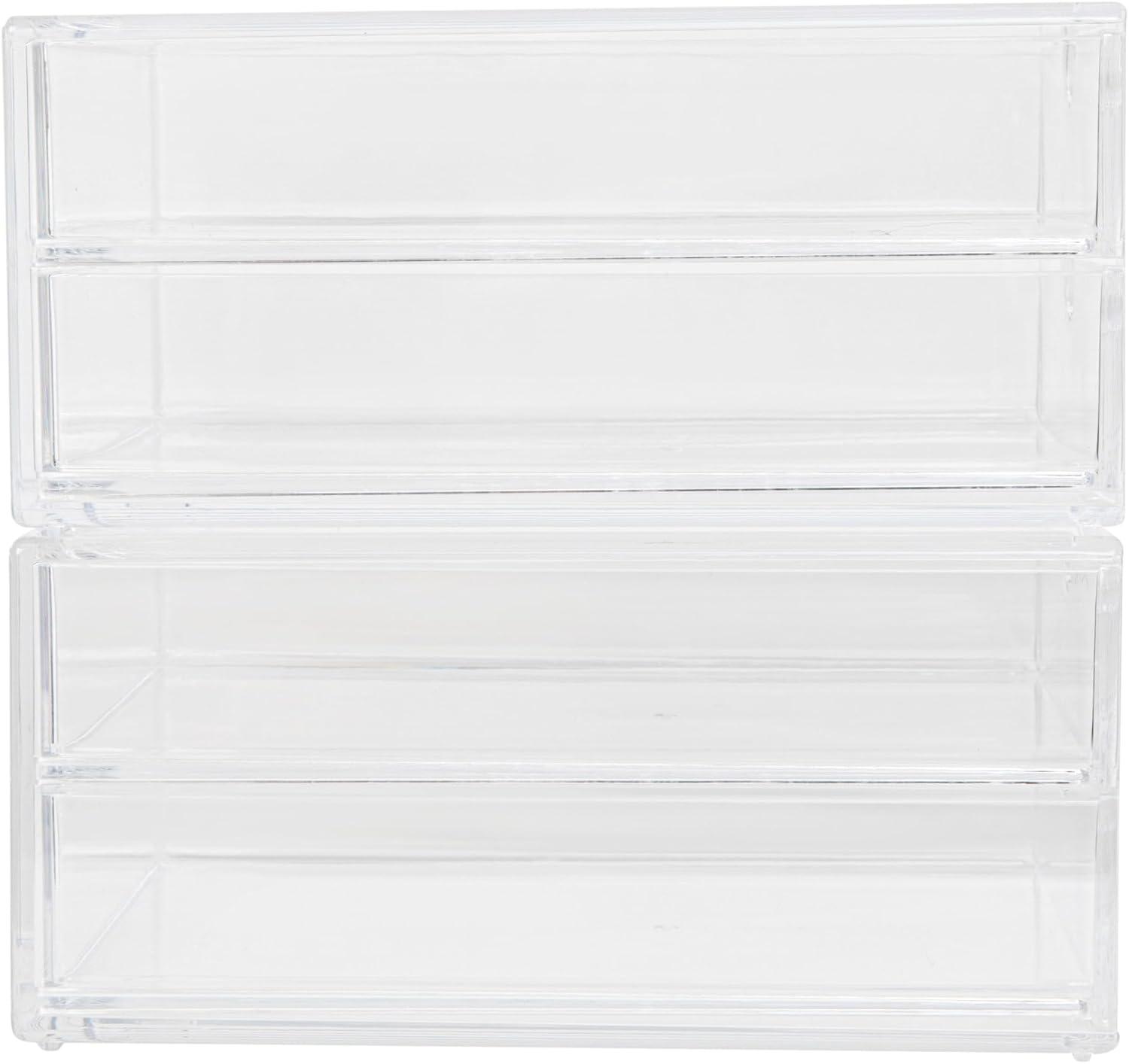 imageMartha Stewart Brody Desk Organizer with Drawer Stackable Plastic Desk Storage Box Organizer for Office Bathroom Countertop or Dorm 6quot x 75quot 2 Pack Clear6 x 75