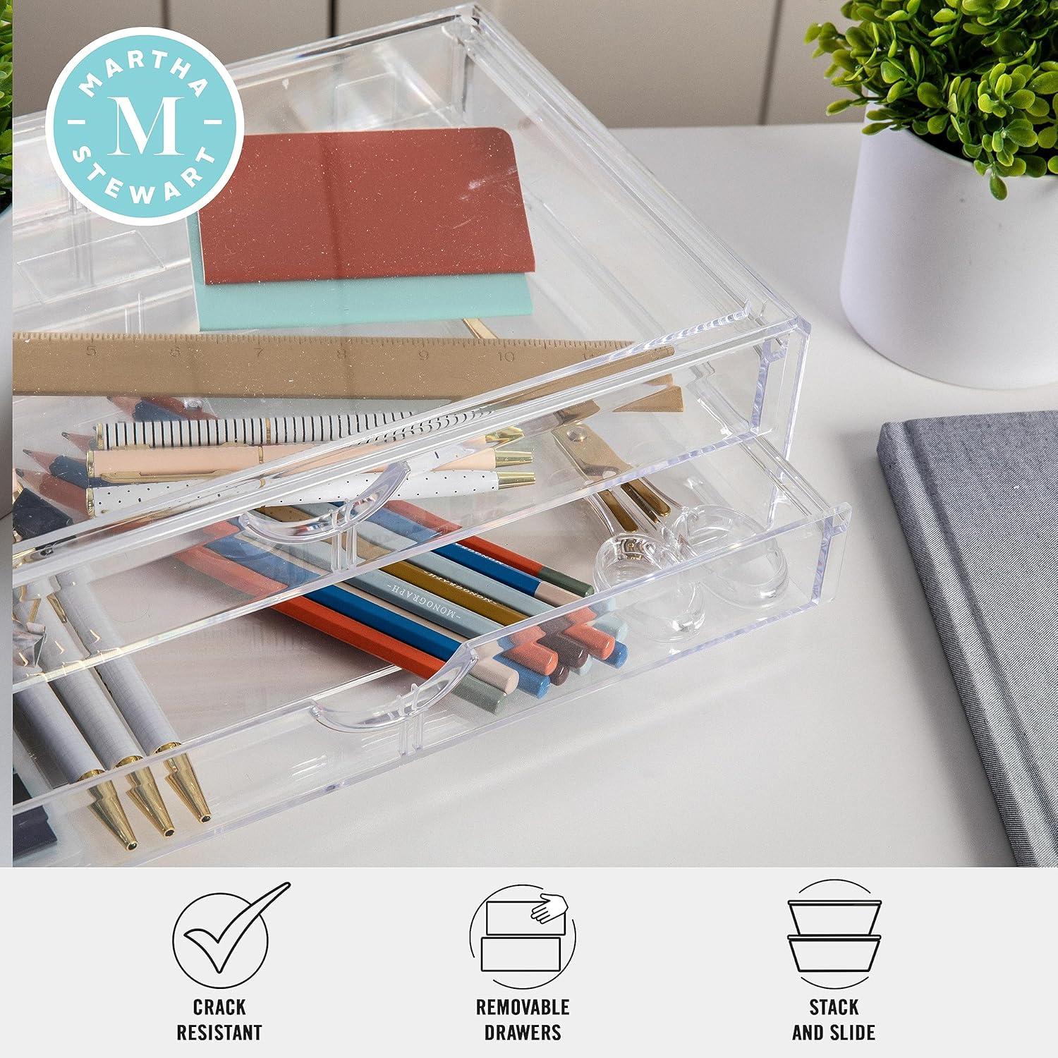 imageMartha Stewart Brody Desk Organizer with Drawer Stackable Plastic Desk Storage Box Organizer for Office Bathroom Countertop or Dorm 6quot x 75quot 2 Pack Clear1275 x 775