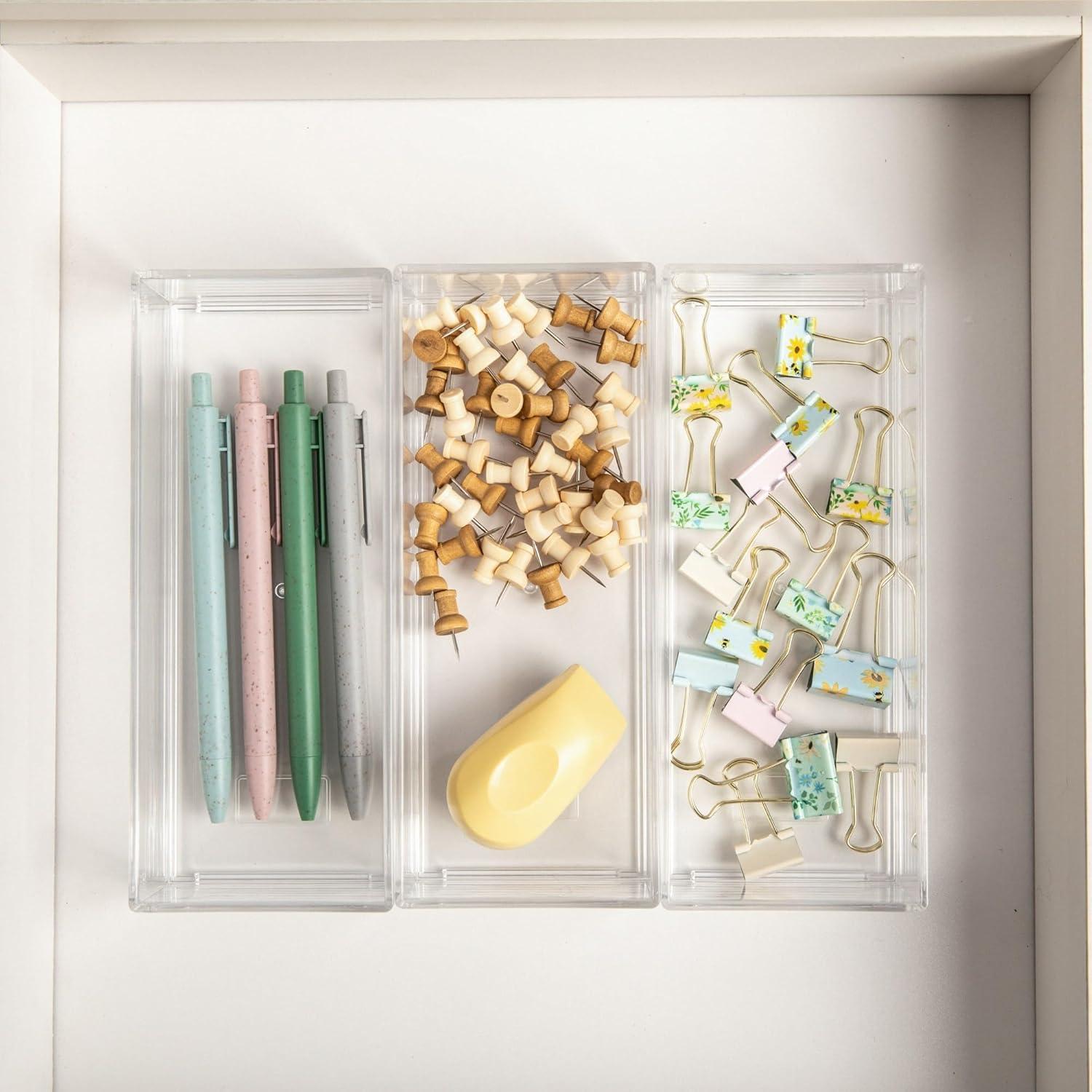 imageMartha Stewart Brody Desktop Storage Organizer Stack and Slide Plastic Organizer Tray Organizer for Office Kitchen or Vanity 3quot x 375quot Clear1M
