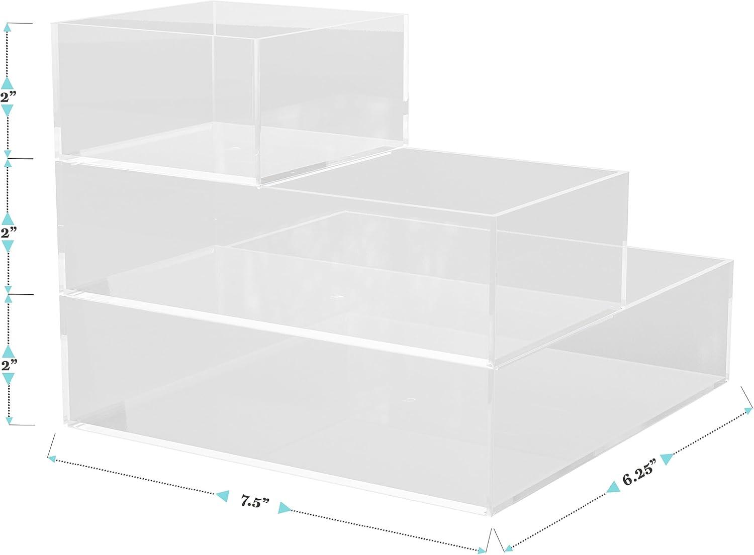 imageMartha Stewart Brody Desktop Storage Organizer Stack and Slide Plastic Organizer Tray Organizer for Office Kitchen or Vanity 3quot x 375quot Clear1S 1M 1L
