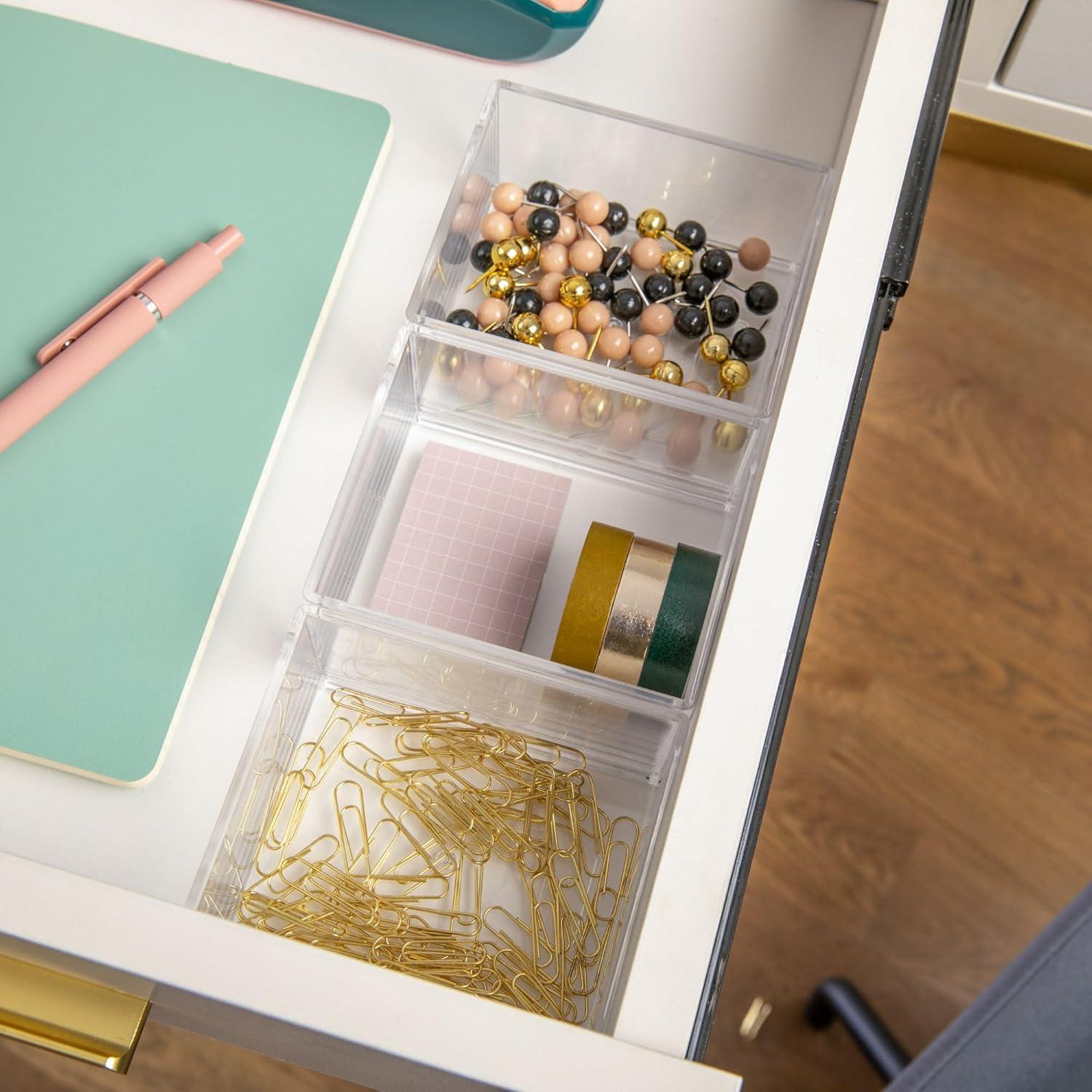 imageMartha Stewart Brody Desktop Storage Organizer Stack and Slide Plastic Organizer Tray Organizer for Office Kitchen or Vanity 3quot x 375quot Clear1S