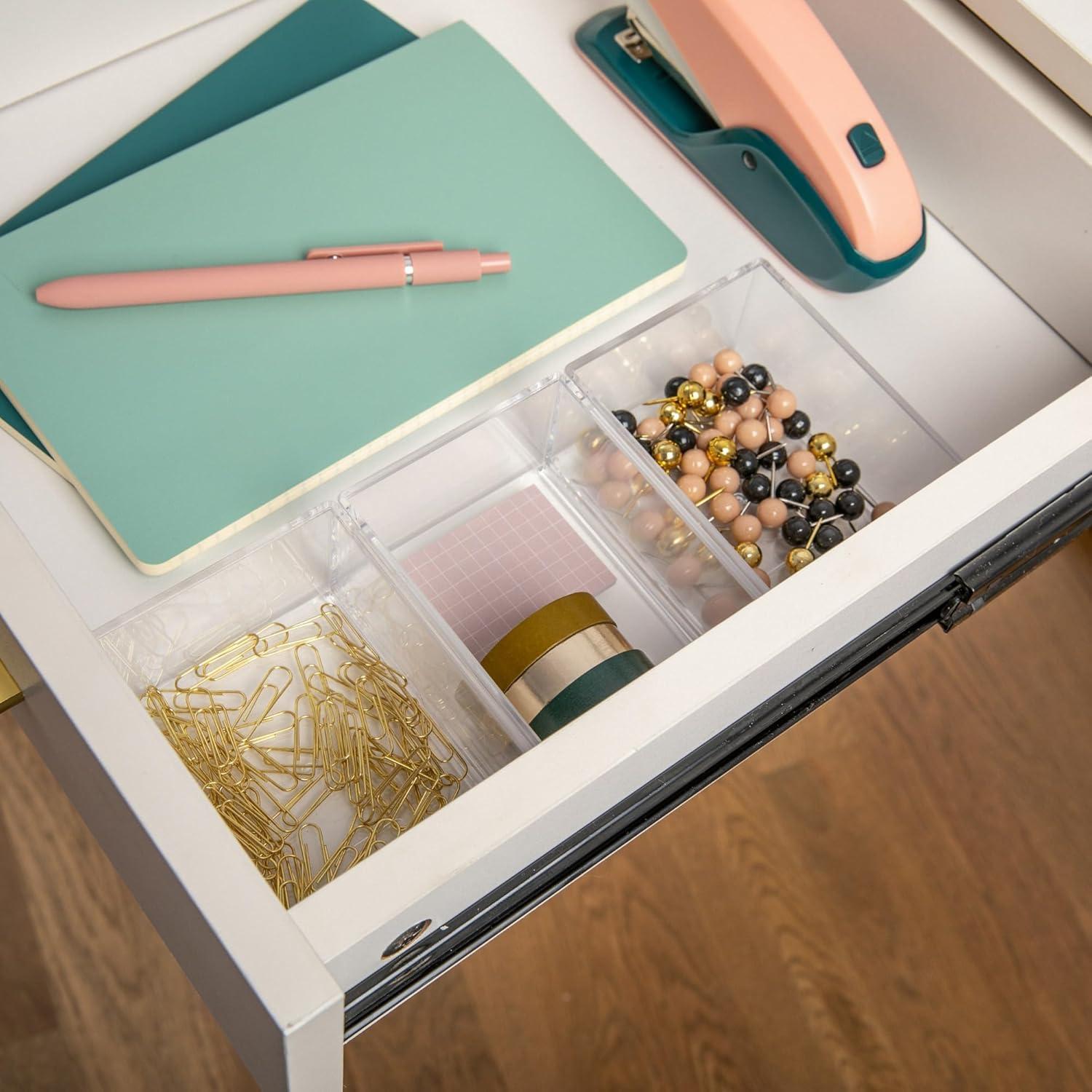 imageMartha Stewart Brody Desktop Storage Organizer Stack and Slide Plastic Organizer Tray Organizer for Office Kitchen or Vanity 3quot x 375quot Clear1S
