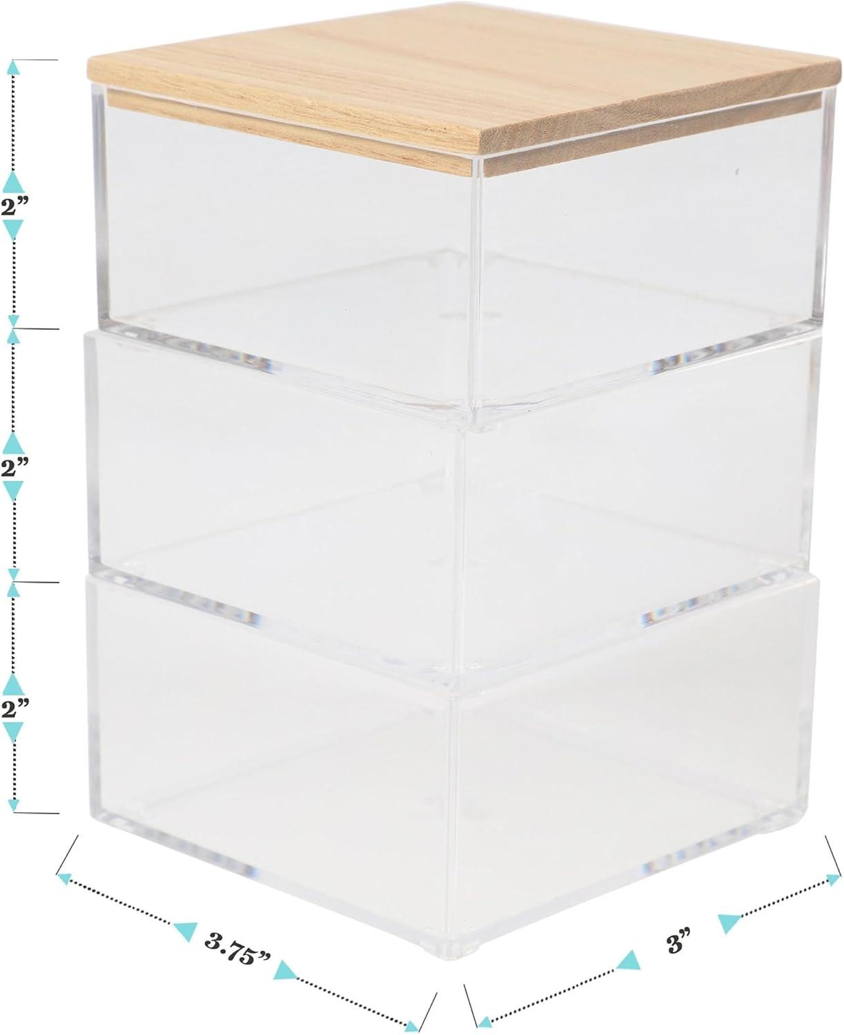 imageMartha Stewart Brody Plastic Storage Organizer Bins with Engineered Wood Lids for Home OfficeKitchen orBathroom 3 Pack 2Small1Medium ClearWhiteClearLight Natural
