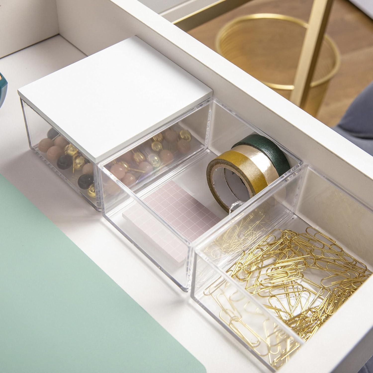 imageMartha Stewart Brody Plastic Storage Organizer Bins with Engineered Wood Lids for Home OfficeKitchen orBathroom 3 Pack 2Small1Medium ClearWhiteClearLight Natural