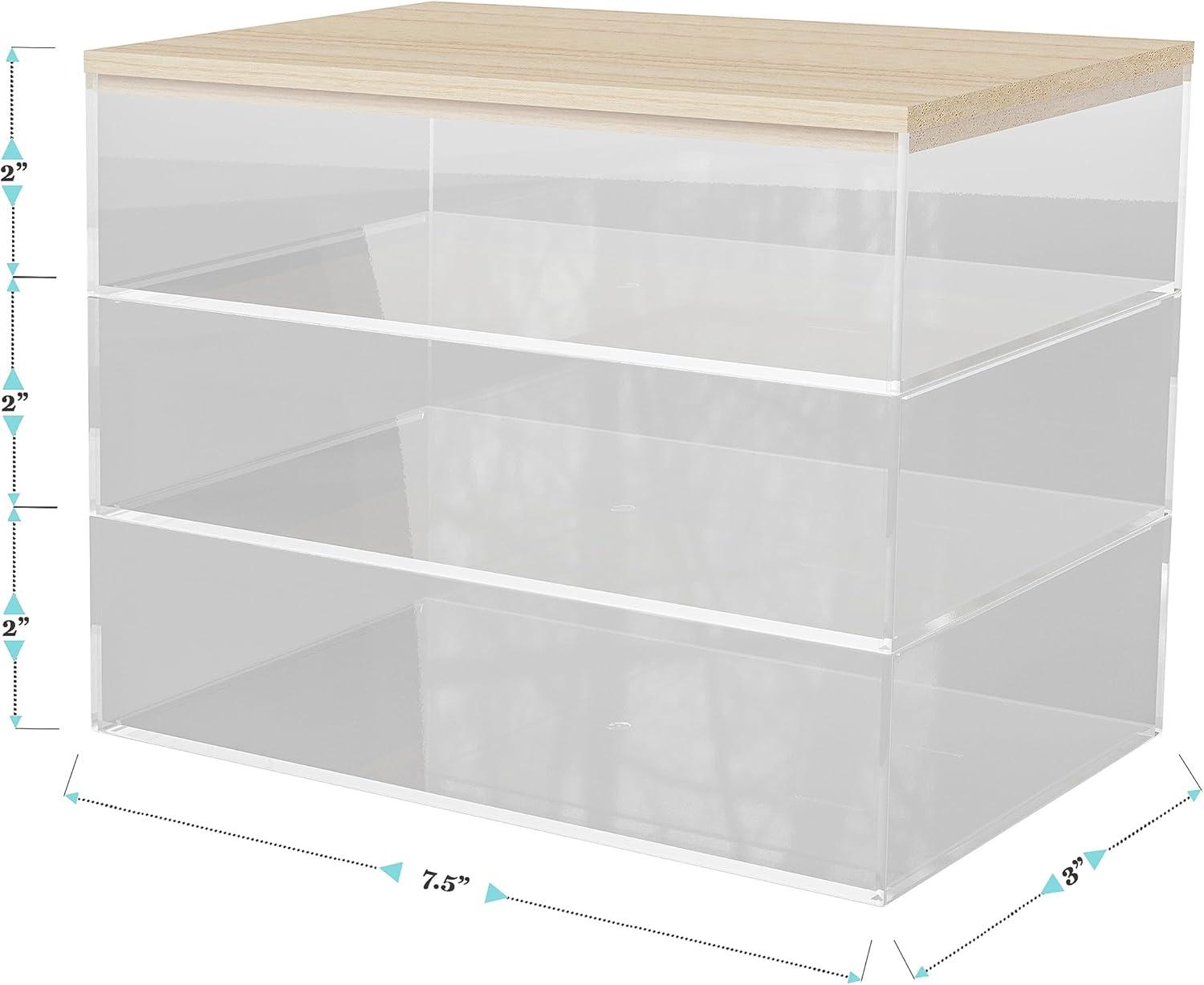imageMartha Stewart Brody Plastic Storage Organizer Bins with Engineered Wood Lids for Home OfficeKitchen orBathroom 3 Pack 2Small1Medium ClearWhiteClearLight Natural