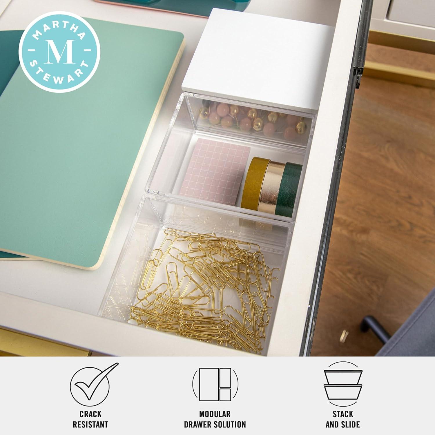 imageMartha Stewart Brody Plastic Storage Organizer Bins with Engineered Wood Lids for Home OfficeKitchen orBathroom 3 Pack 2Small1Medium ClearWhiteClearLight Natural