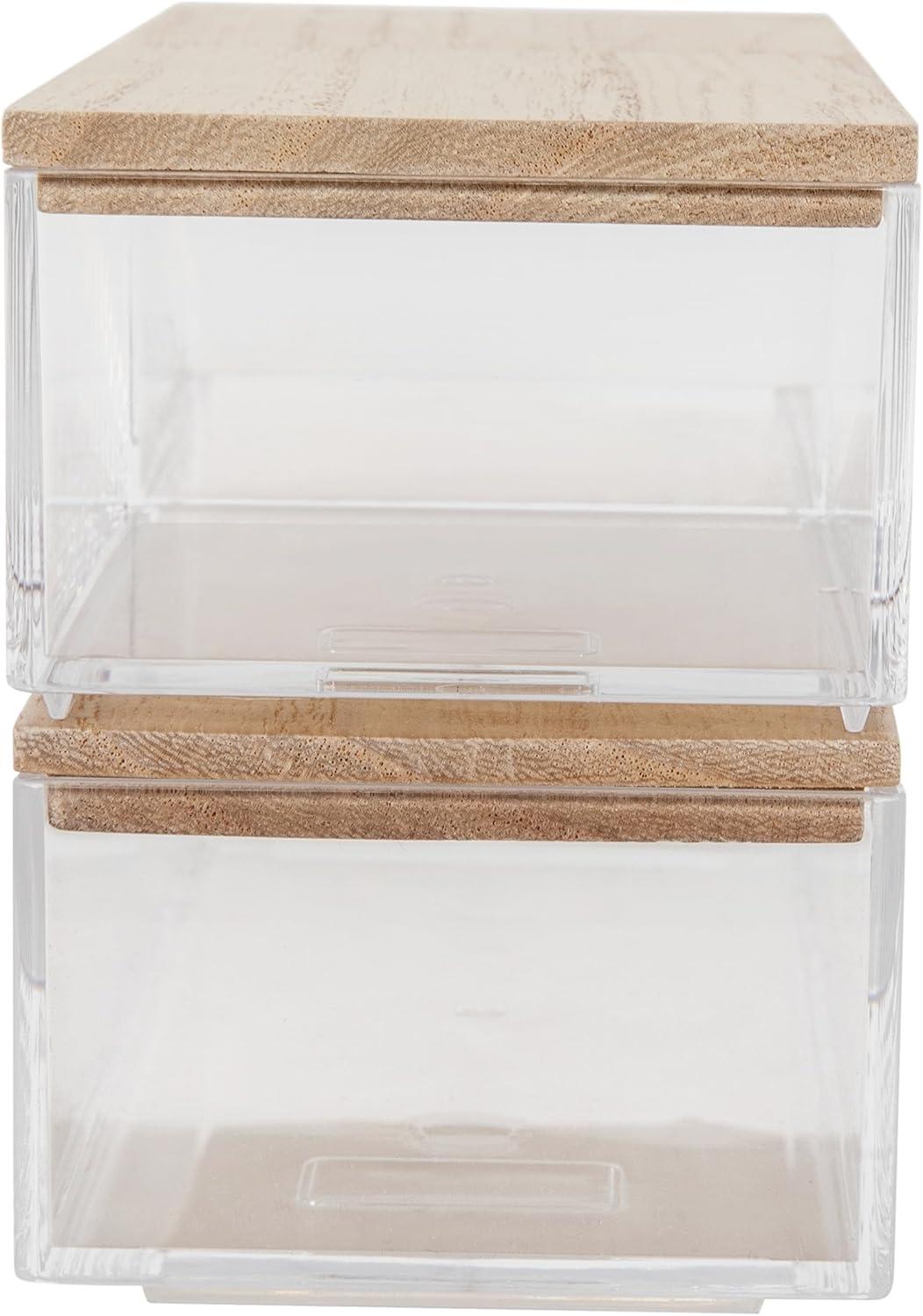 imageMartha Stewart Brody Plastic Storage Organizer Bins with Engineered Wood Lids for Home OfficeKitchen orBathroom 3 Pack 2Small1Medium ClearWhiteClearLight Natural