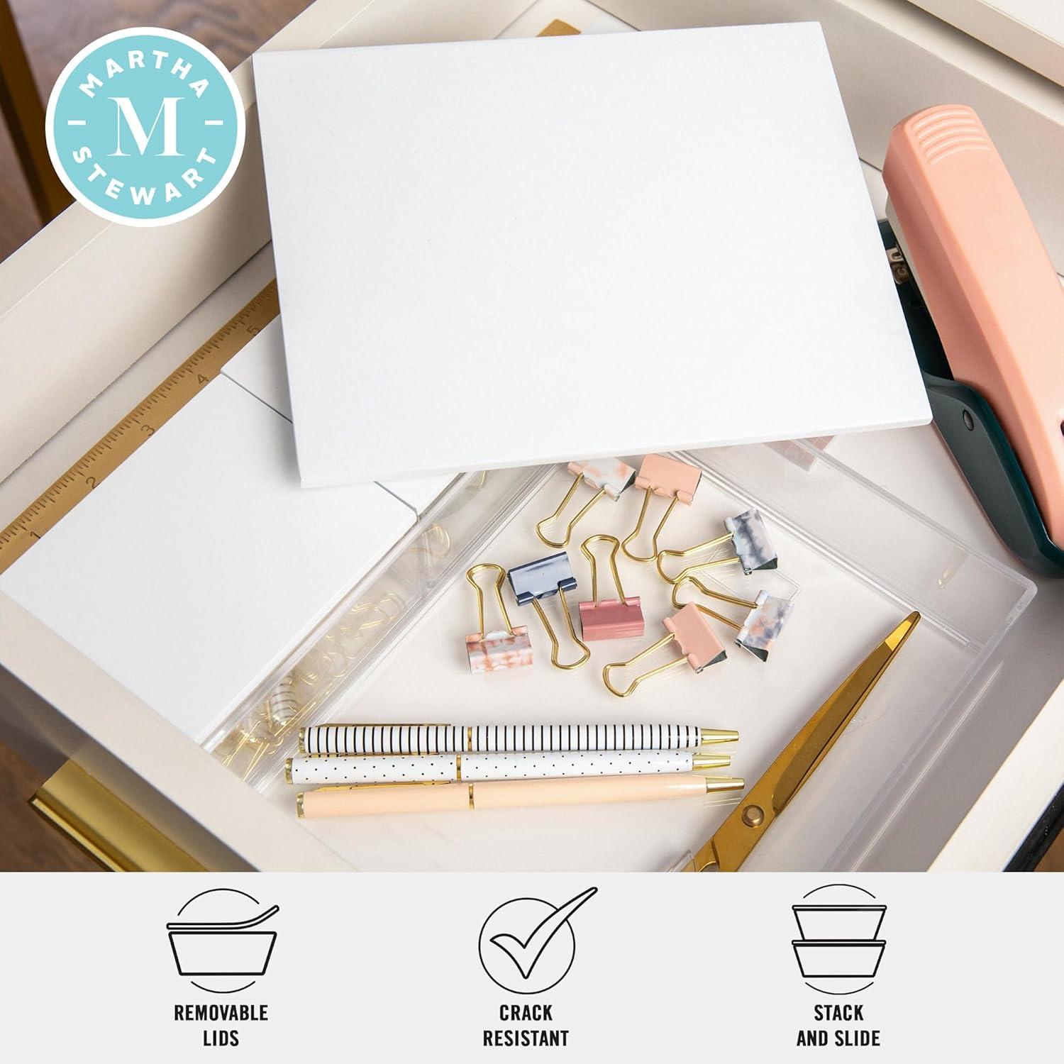 imageMartha Stewart Brody Plastic Storage Organizer Bins with Engineered Wood Lids for Home OfficeKitchen orBathroom 3 Pack 2Small1Medium ClearWhiteClearLight Natural