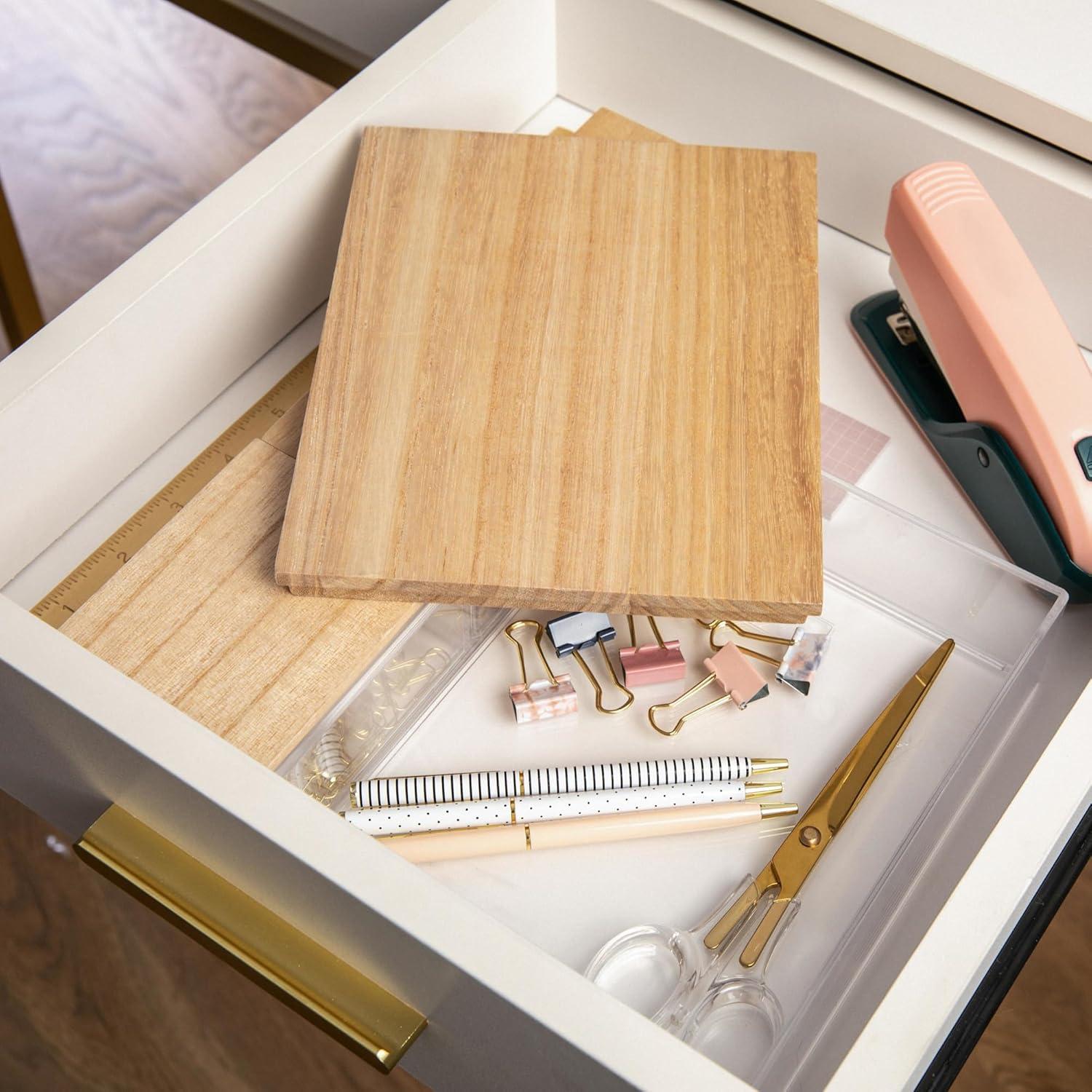 imageMartha Stewart Brody Plastic Storage Organizer Bins with Engineered Wood Lids for Home OfficeKitchen orBathroom 3 Pack 2Small1Medium ClearWhiteClearLight Natural