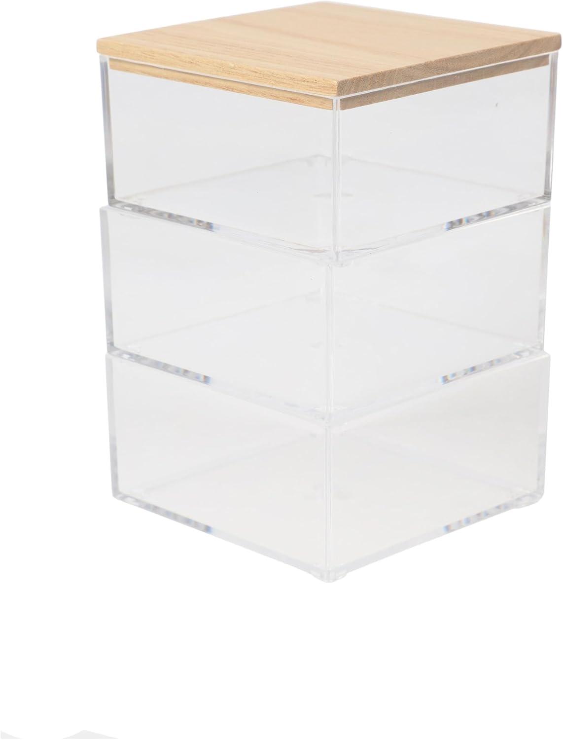 imageMartha Stewart Brody Plastic Storage Organizer Bins with Engineered Wood Lids for Home OfficeKitchen orBathroom 3 Pack 2Small1Medium ClearWhiteClearLight Natural
