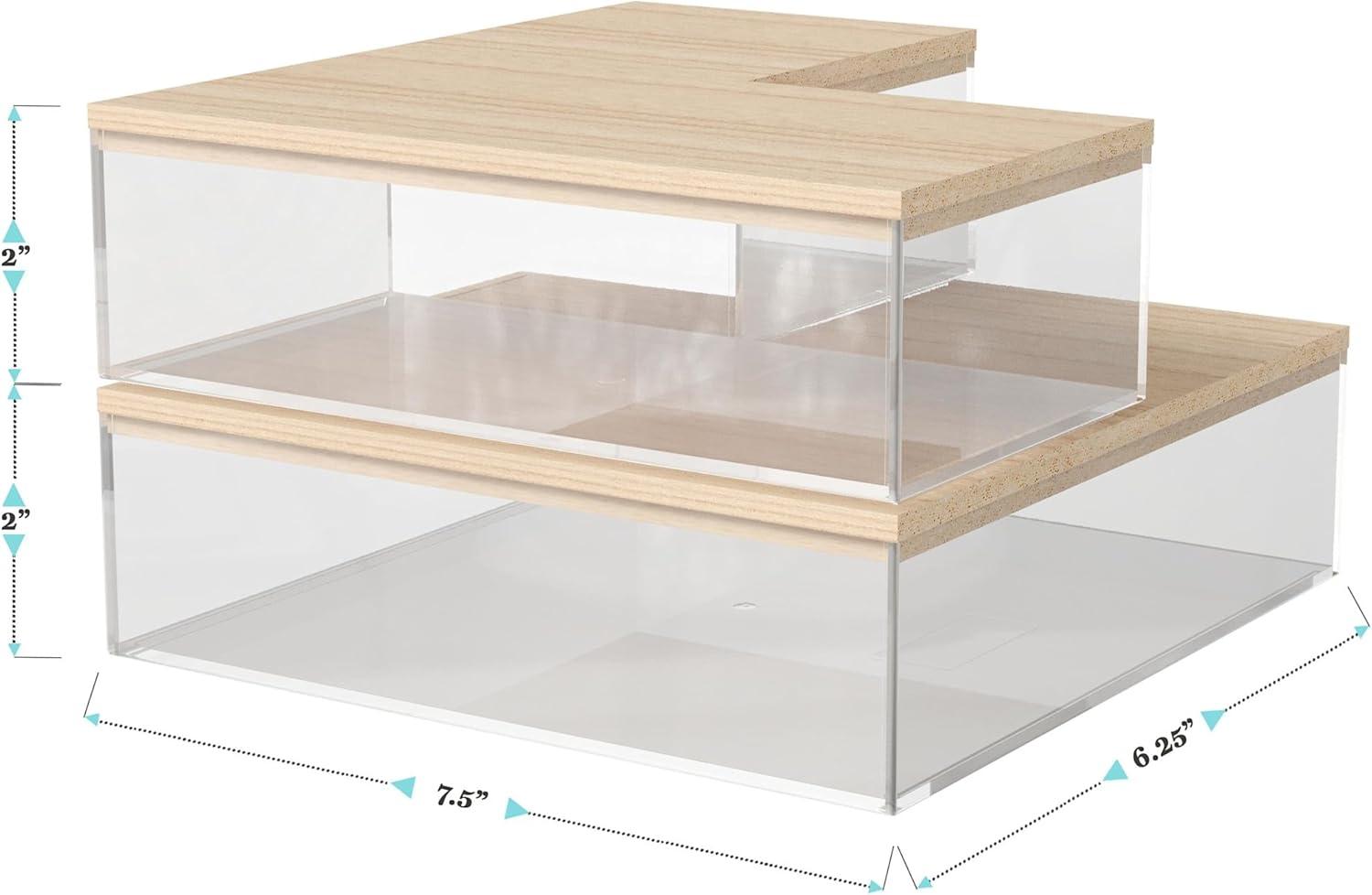 imageMartha Stewart Brody Plastic Storage Organizer Bins with Engineered Wood Lids for Home OfficeKitchen orBathroom 3 Pack 2Small1Medium ClearWhiteClearLight Natural