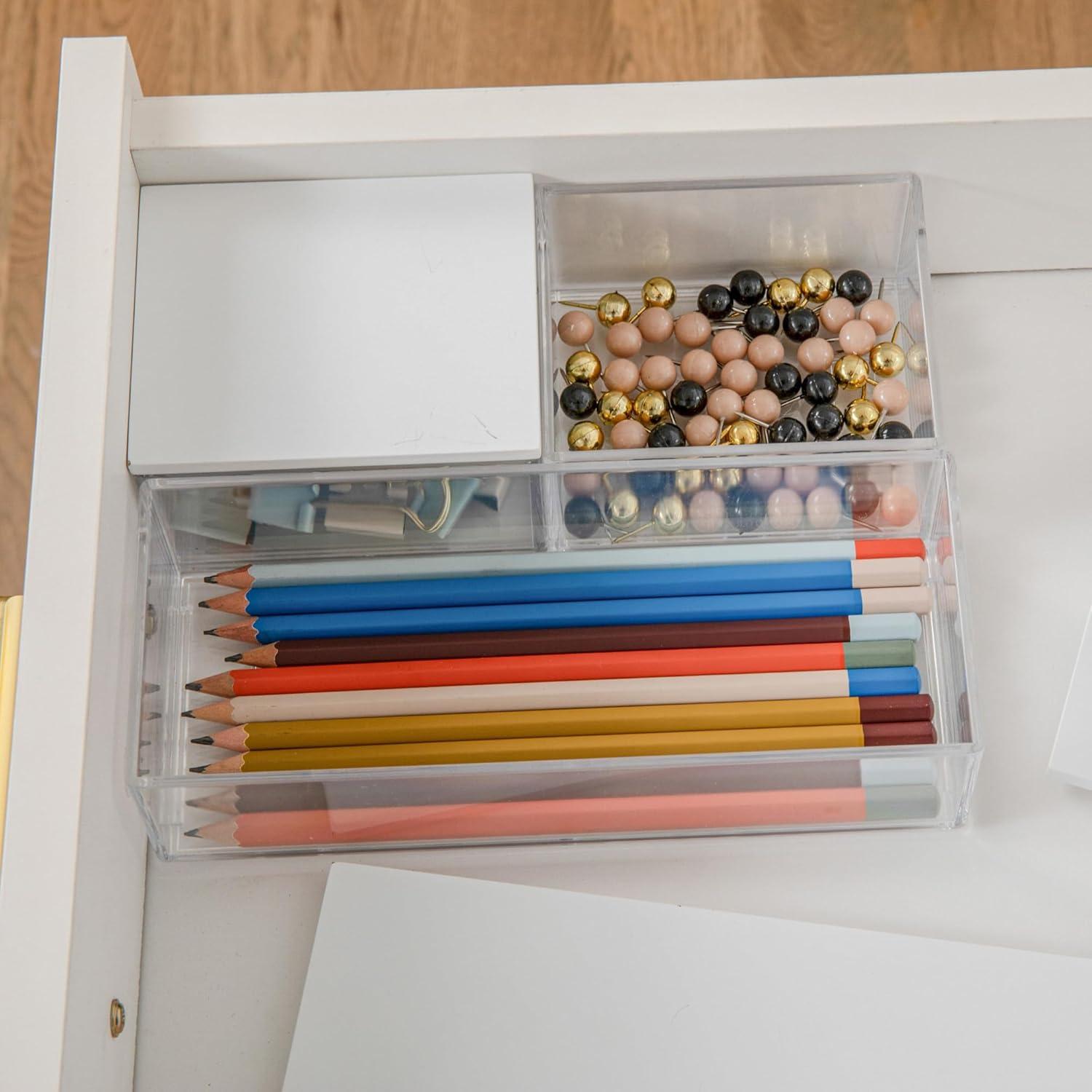 imageMartha Stewart Brody Plastic Storage Organizer Bins with Engineered Wood Lids for Home OfficeKitchen orBathroom 3 Pack 2Small1Medium ClearWhiteClearWhite
