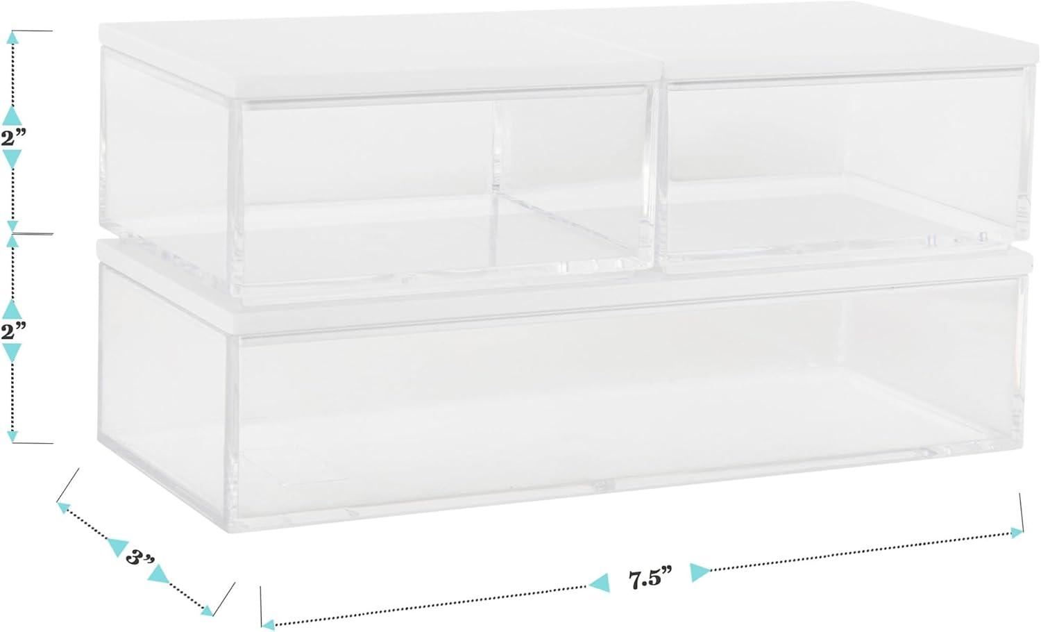 imageMartha Stewart Brody Plastic Storage Organizer Bins with Engineered Wood Lids for Home OfficeKitchen orBathroom 3 Pack 2Small1Medium ClearWhiteClearWhite