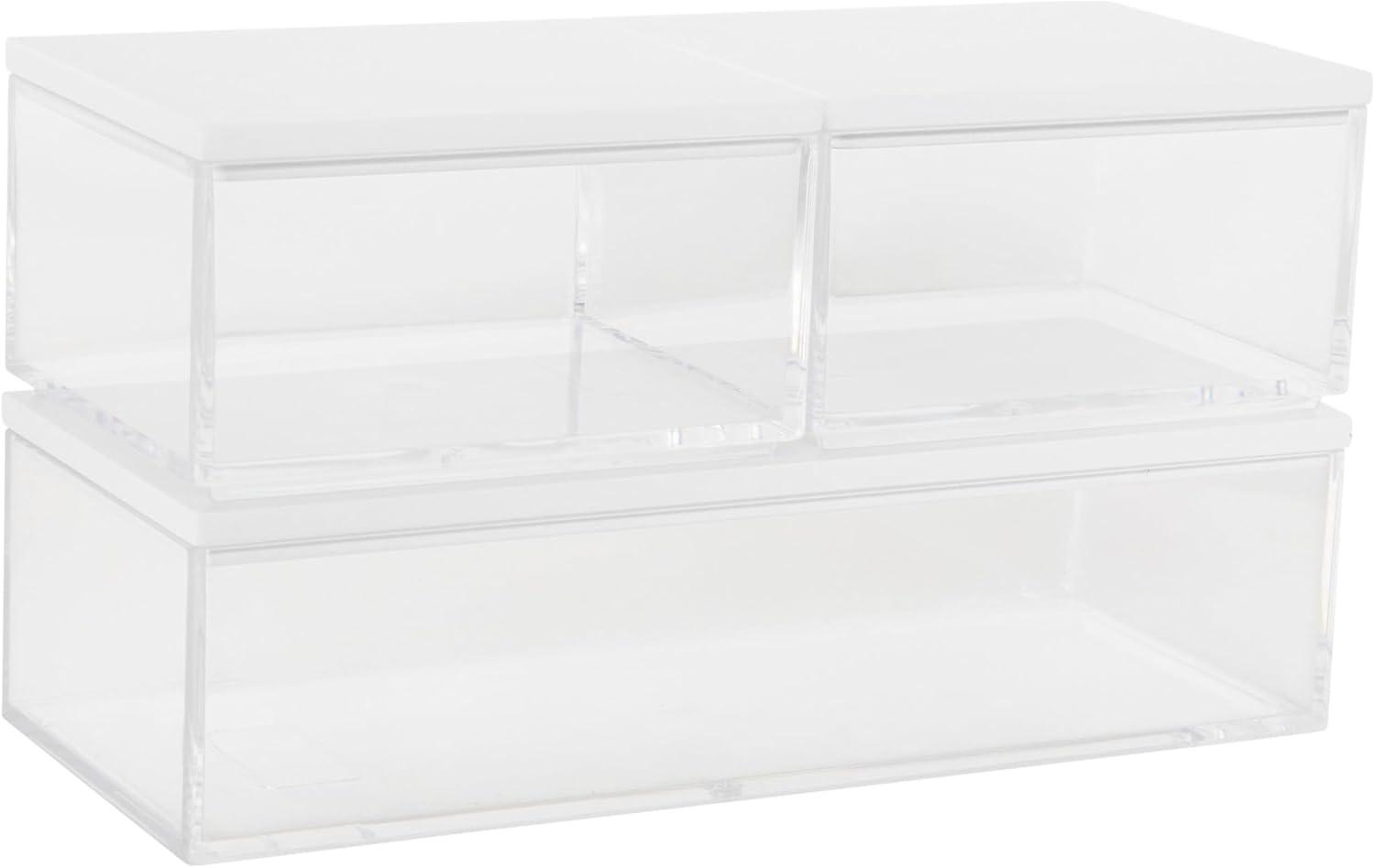 imageMartha Stewart Brody Plastic Storage Organizer Bins with Engineered Wood Lids for Home OfficeKitchen orBathroom 3 Pack 2Small1Medium ClearWhiteClearWhite