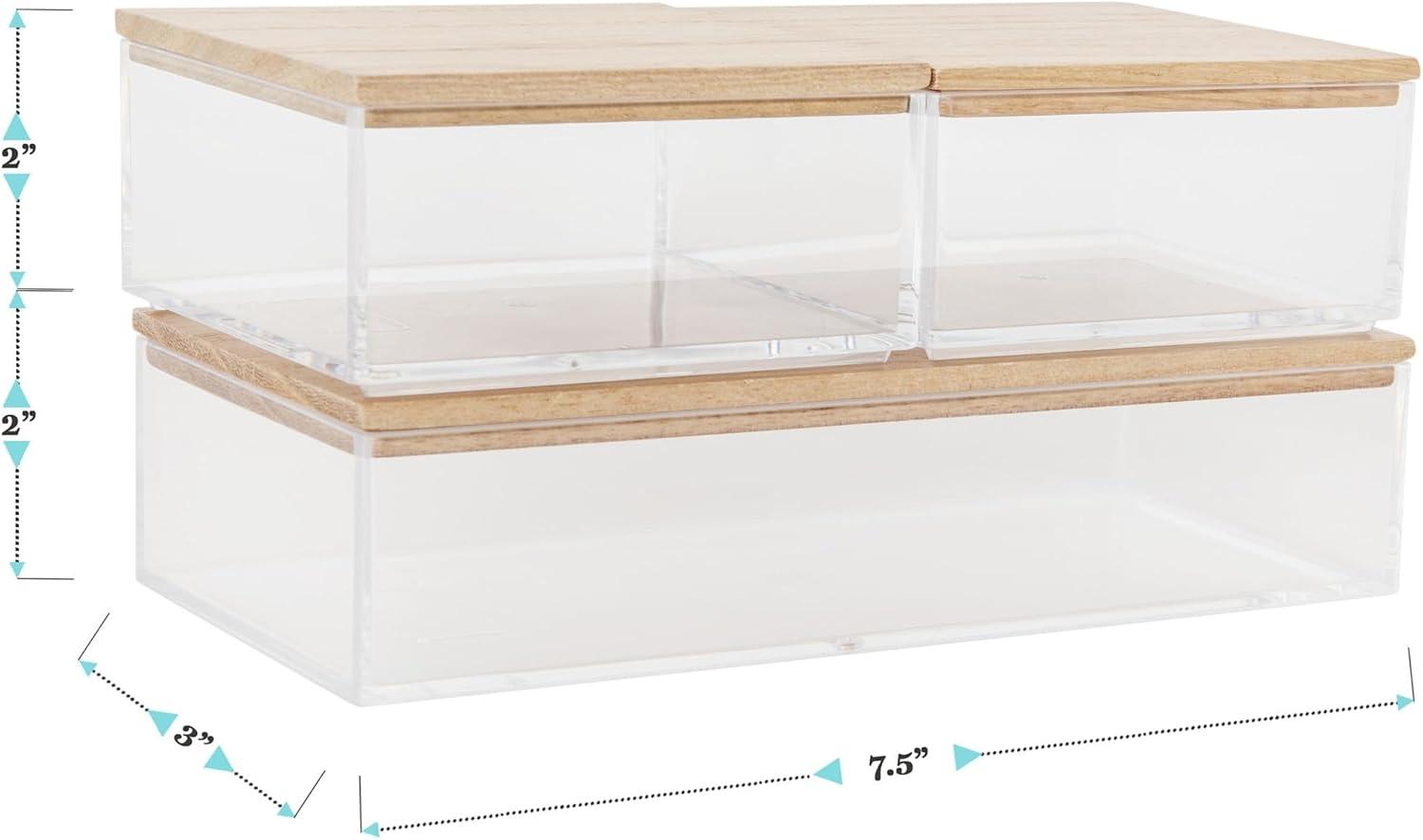 imageMartha Stewart Brody Plastic Storage Organizer Bins with Engineered Wood Lids for Home OfficeKitchen orBathroom 3 Pack 2Small1Medium ClearWhiteClearWhite