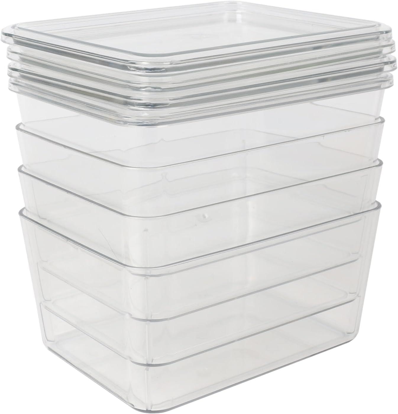 imageMartha Stewart Brody Plastic Storage Organizer Bins with Transparent Lids for Home Office Kitchen or Bathroom 4 Pack 675quot x 5quot