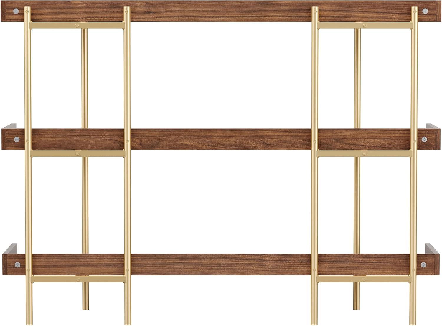imageMartha Stewart Emmett 3 Shelf Bookcase with Vertical Metal Frame Home Office Storage Display Unit 35quot H Black Wood GrainOil Rubbed BronzeWalnut Wood GrainPolished Brass Frame