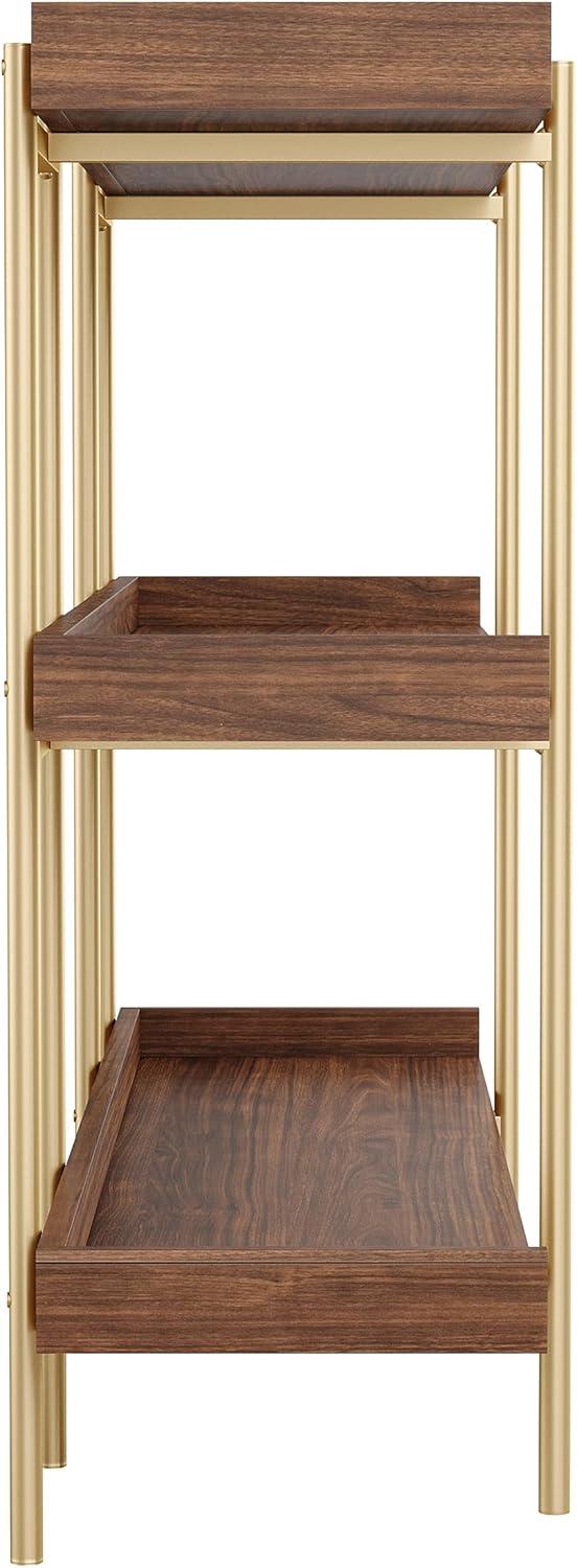 imageMartha Stewart Emmett 3 Shelf Bookcase with Vertical Metal Frame Home Office Storage Display Unit 35quot H Black Wood GrainOil Rubbed BronzeWalnut Wood GrainPolished Brass Frame