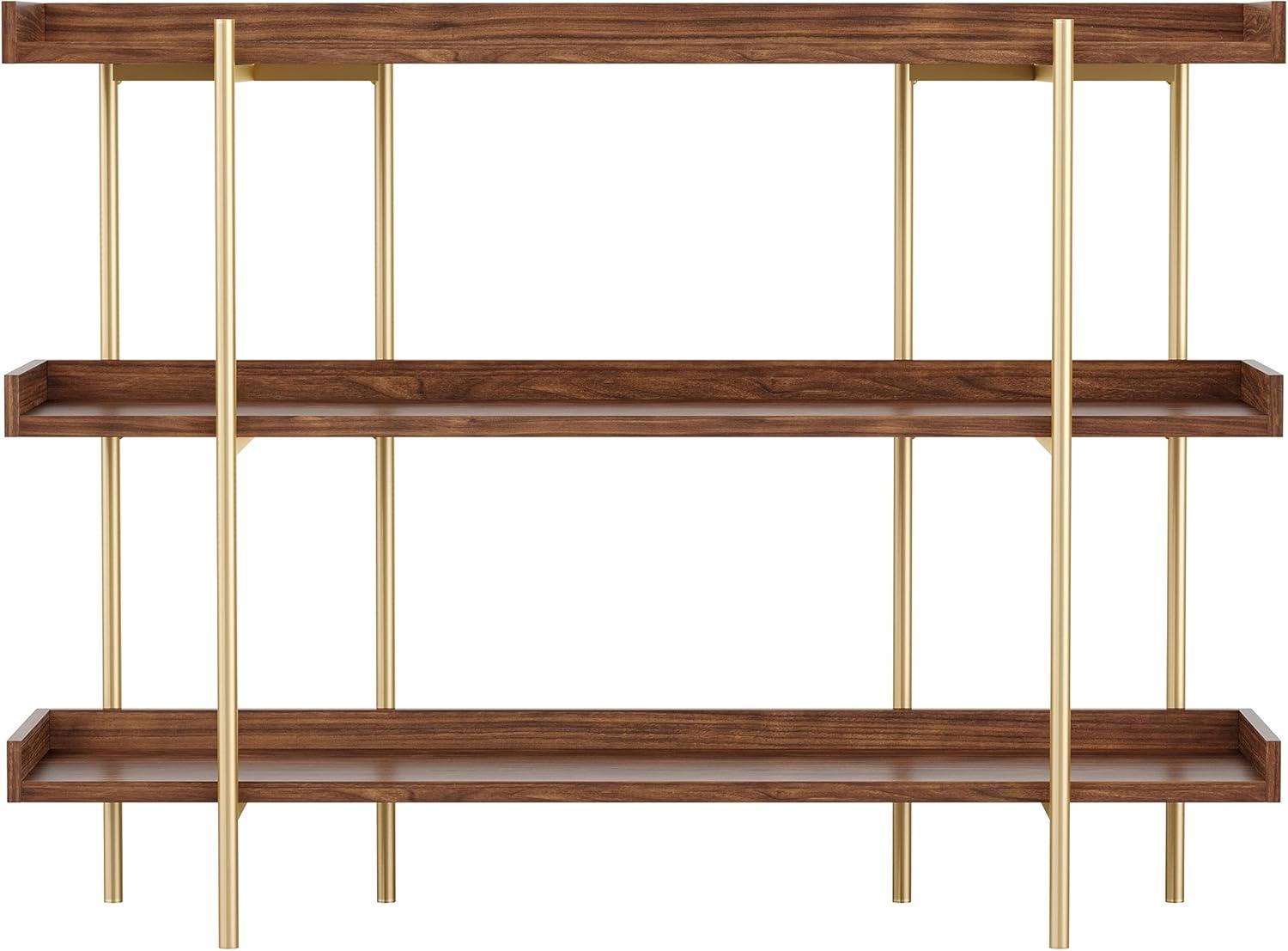 imageMartha Stewart Emmett 3 Shelf Bookcase with Vertical Metal Frame Home Office Storage Display Unit 35quot H Black Wood GrainOil Rubbed BronzeWalnut Wood GrainPolished Brass Frame