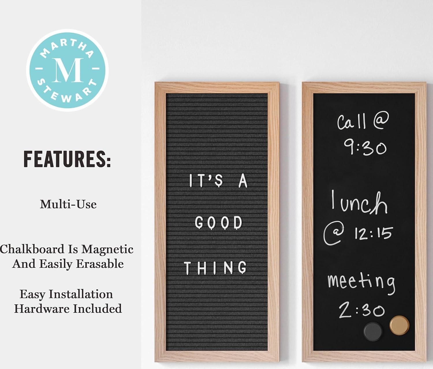 imageMartha Stewart Everette Cork Board Chalk Board Letter Board Set with Included Push Pins Magnets Liquid Chalk Letters 18quot x 24quot Black Woodgrain FrameWhite Woodgrain