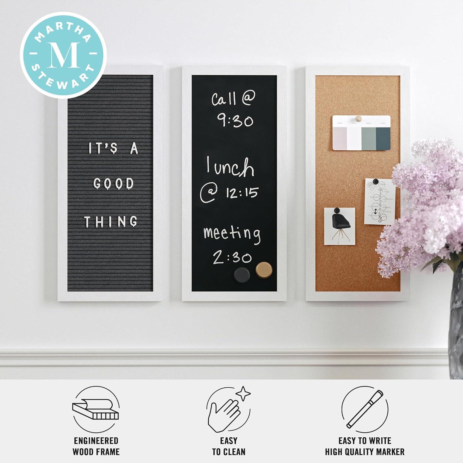 imageMartha Stewart Everette Cork Board Chalk Board Letter Board Set with Included Push Pins Magnets Liquid Chalk Letters 18quot x 24quot Black Woodgrain FrameWhite Woodgrain