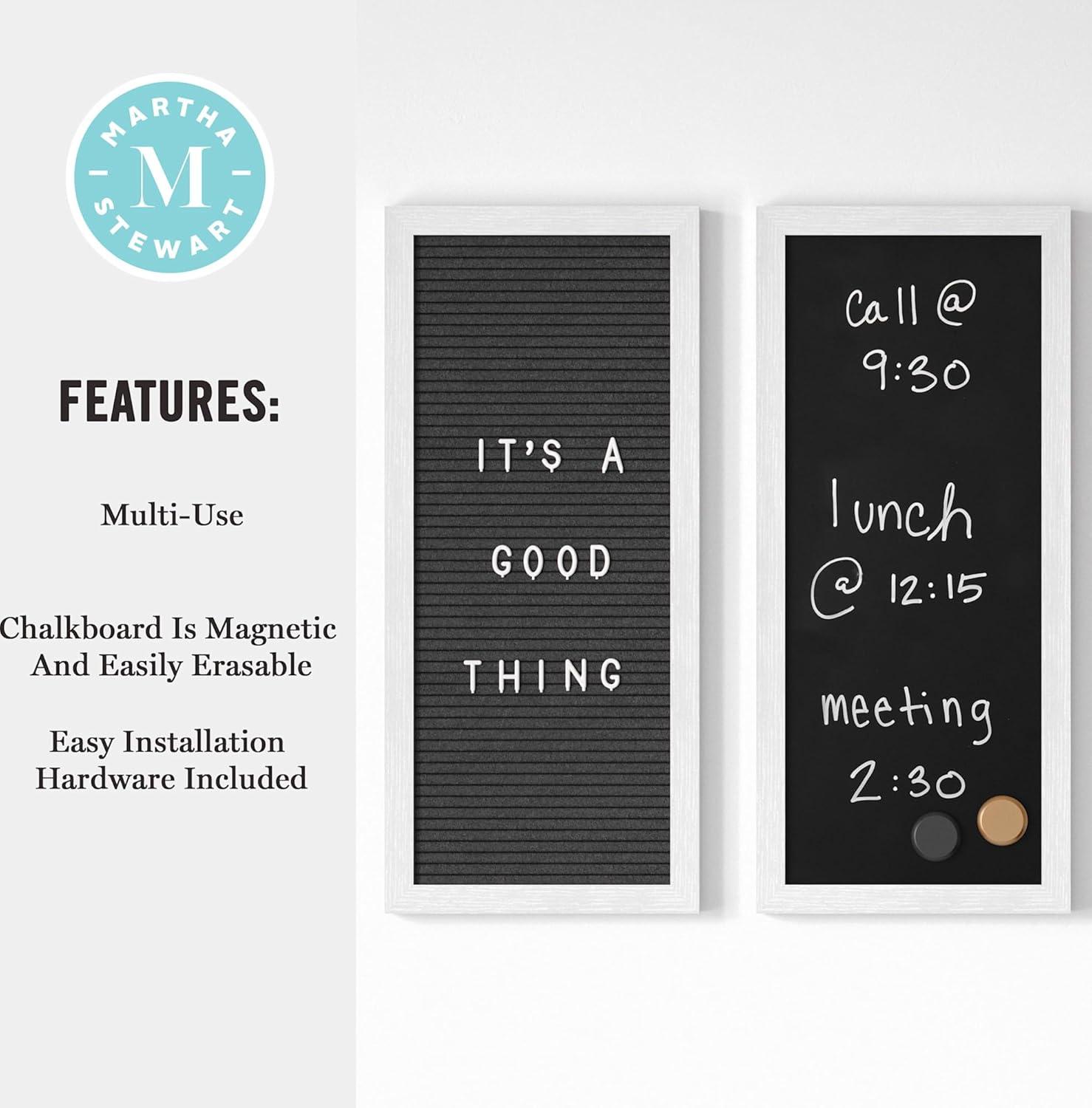 imageMartha Stewart Everette Cork Board Chalk Board Letter Board Set with Included Push Pins Magnets Liquid Chalk Letters 18quot x 24quot Black Woodgrain FrameWhite Woodgrain
