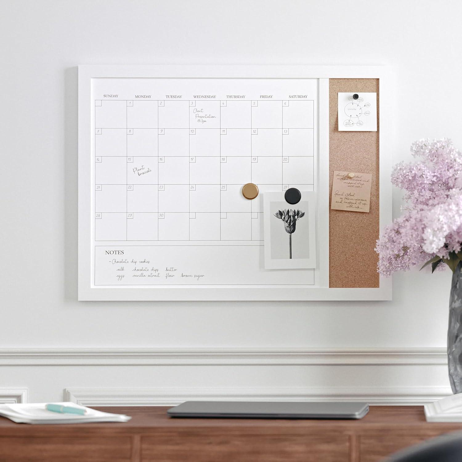 imageMartha Stewart Everette Magnetic Dry Erase Monthly Calendar and Cork Board Combo with Included Marker Magnets Push Pins 24quotx18quot Light Natural Woodgrain FrameLight Natural Woodgrain