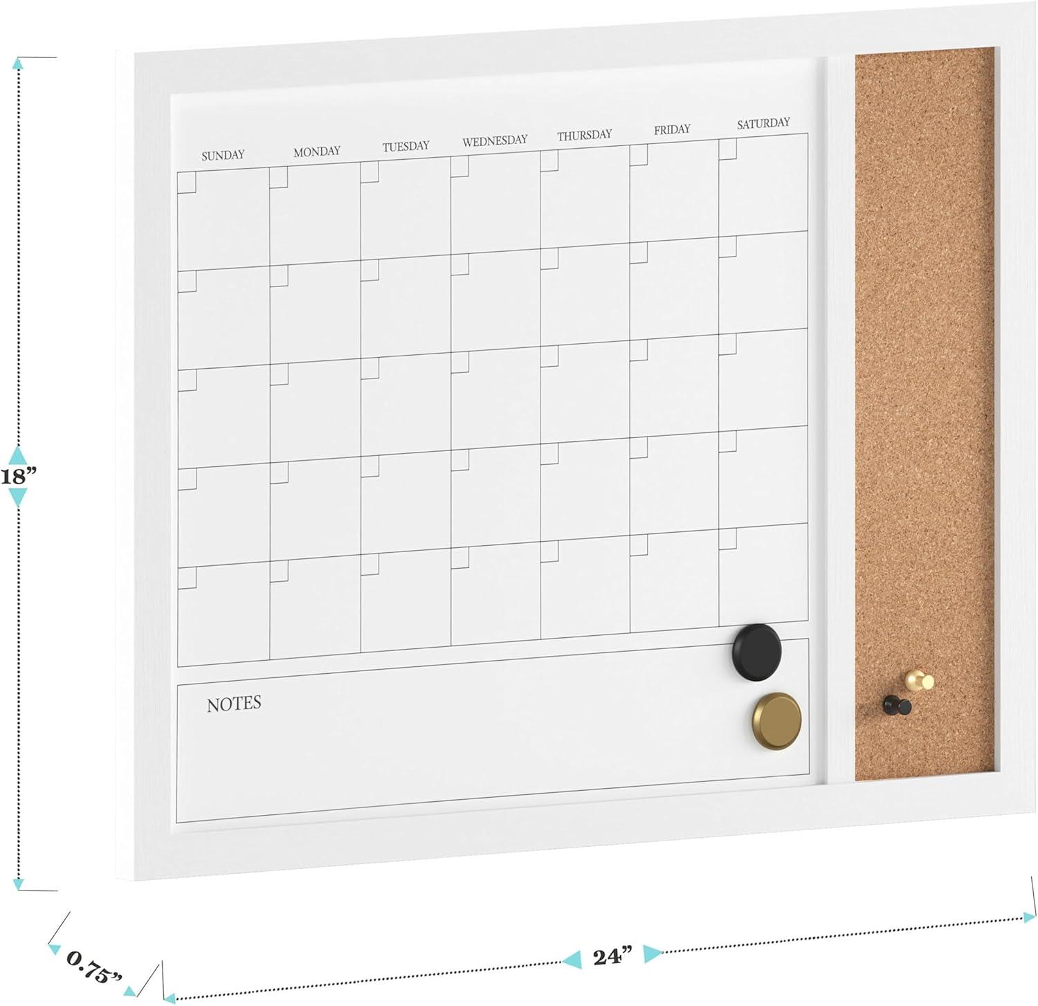 imageMartha Stewart Everette Magnetic Dry Erase Monthly Calendar and Cork Board Combo with Included Marker Magnets Push Pins 24quotx18quot Light Natural Woodgrain FrameBlack Woodgrain