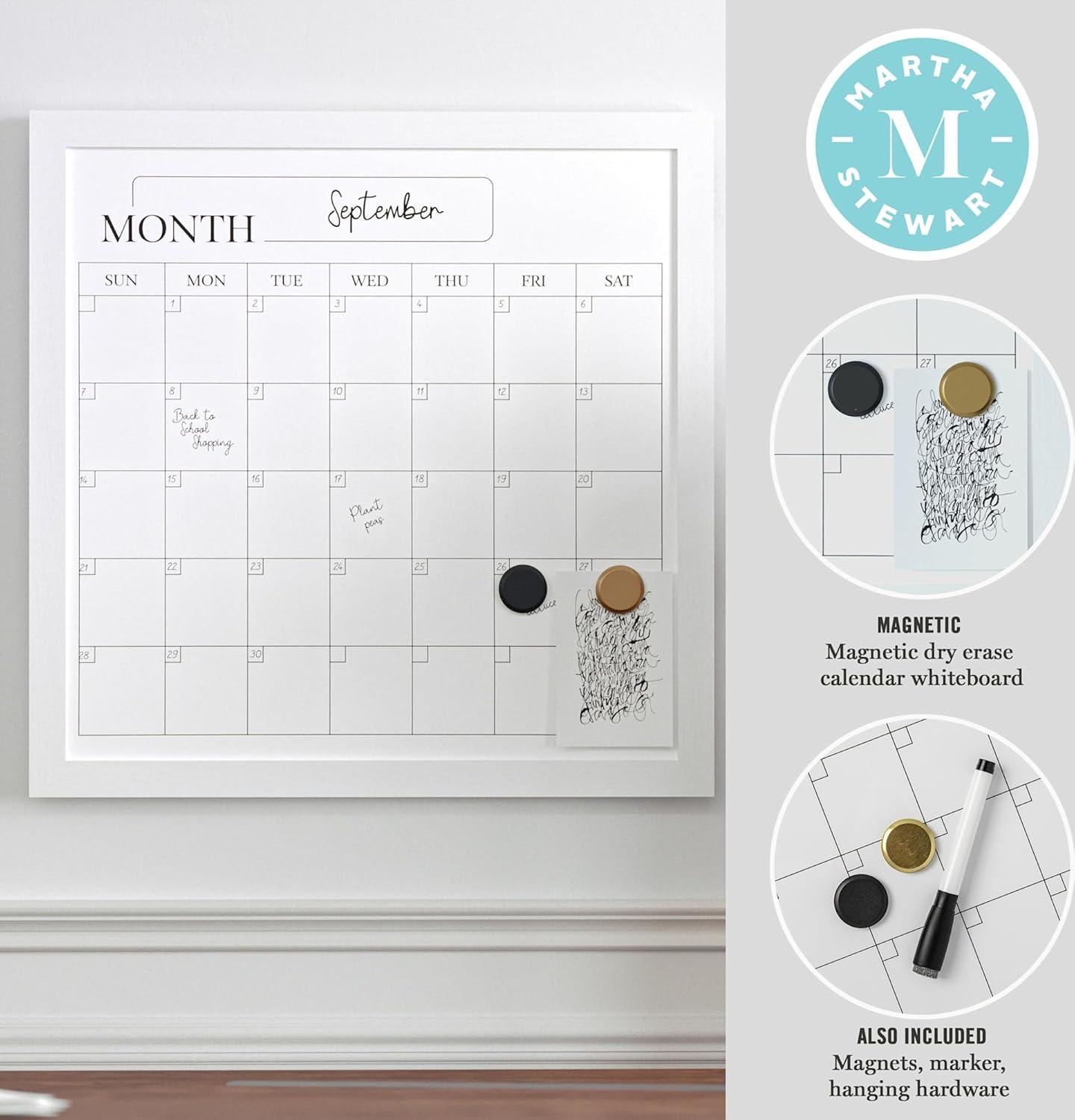 imageMartha Stewart Everette Magnetic Monthly Calendar Dry Erase Board with Included Dry Erase Marker and 2 Magnets 18quot x 18quot White Woodgrain FrameBlack Woodgrain