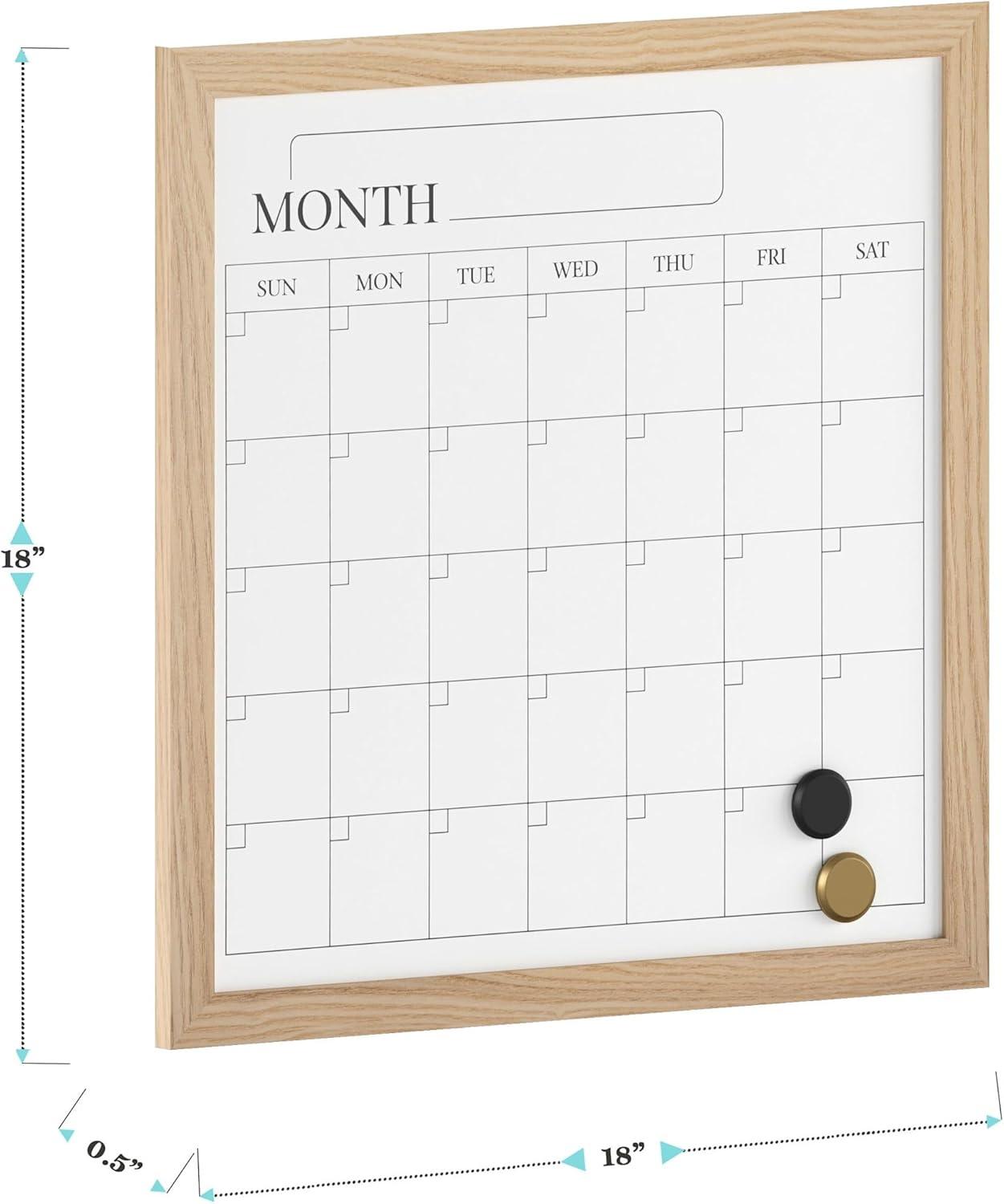 imageMartha Stewart Everette Magnetic Monthly Calendar Dry Erase Board with Included Dry Erase Marker and 2 Magnets 18quot x 18quot White Woodgrain FrameBlack Woodgrain