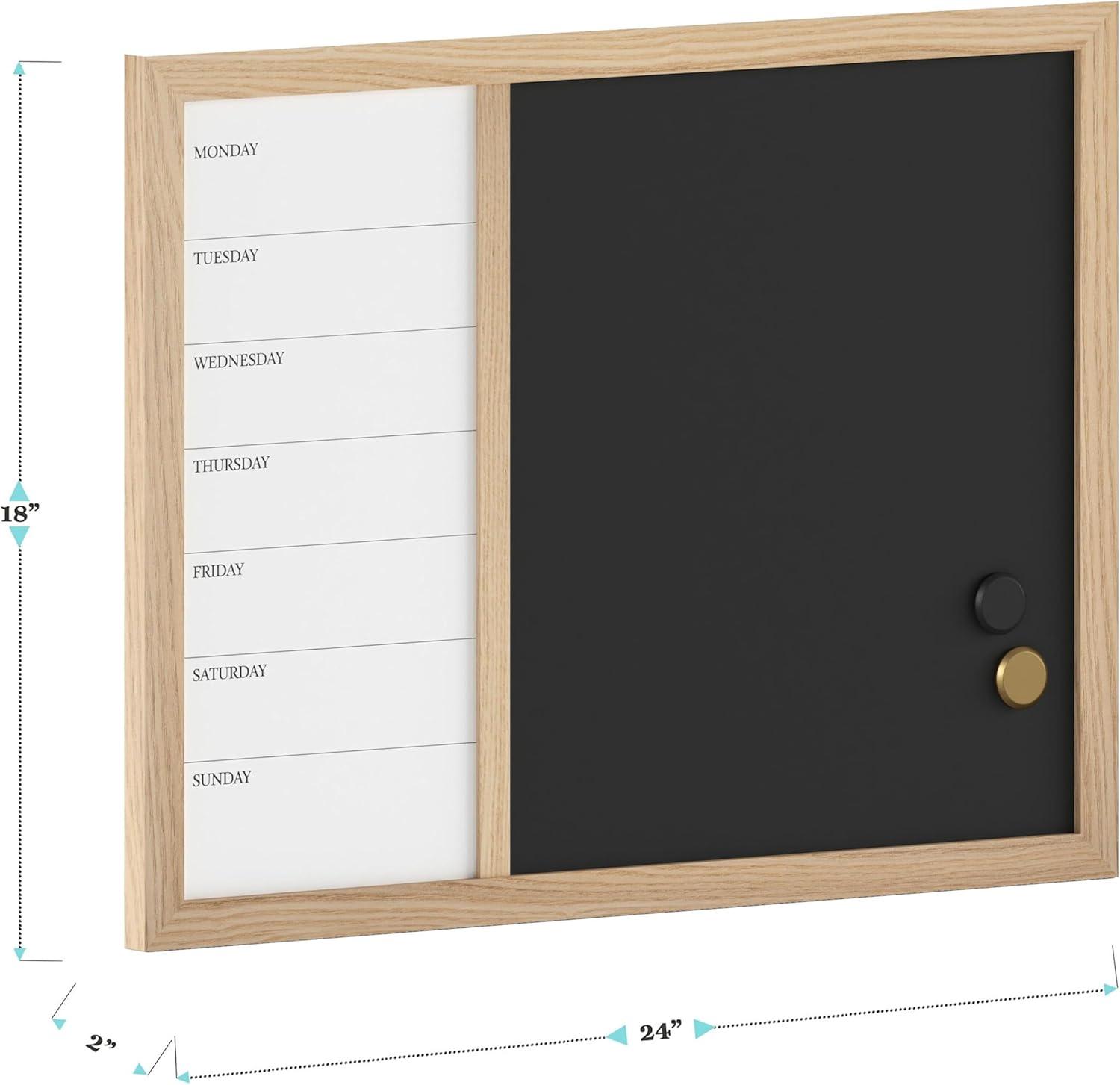 imageMartha Stewart Everette Magnetic Weekly Calendar Dry Erase Board and Chalk Board with Liquid Chalk Marker and Magnets 24quotx18quot Light Natural Woodgrain FrameLight Natural Woodgrain