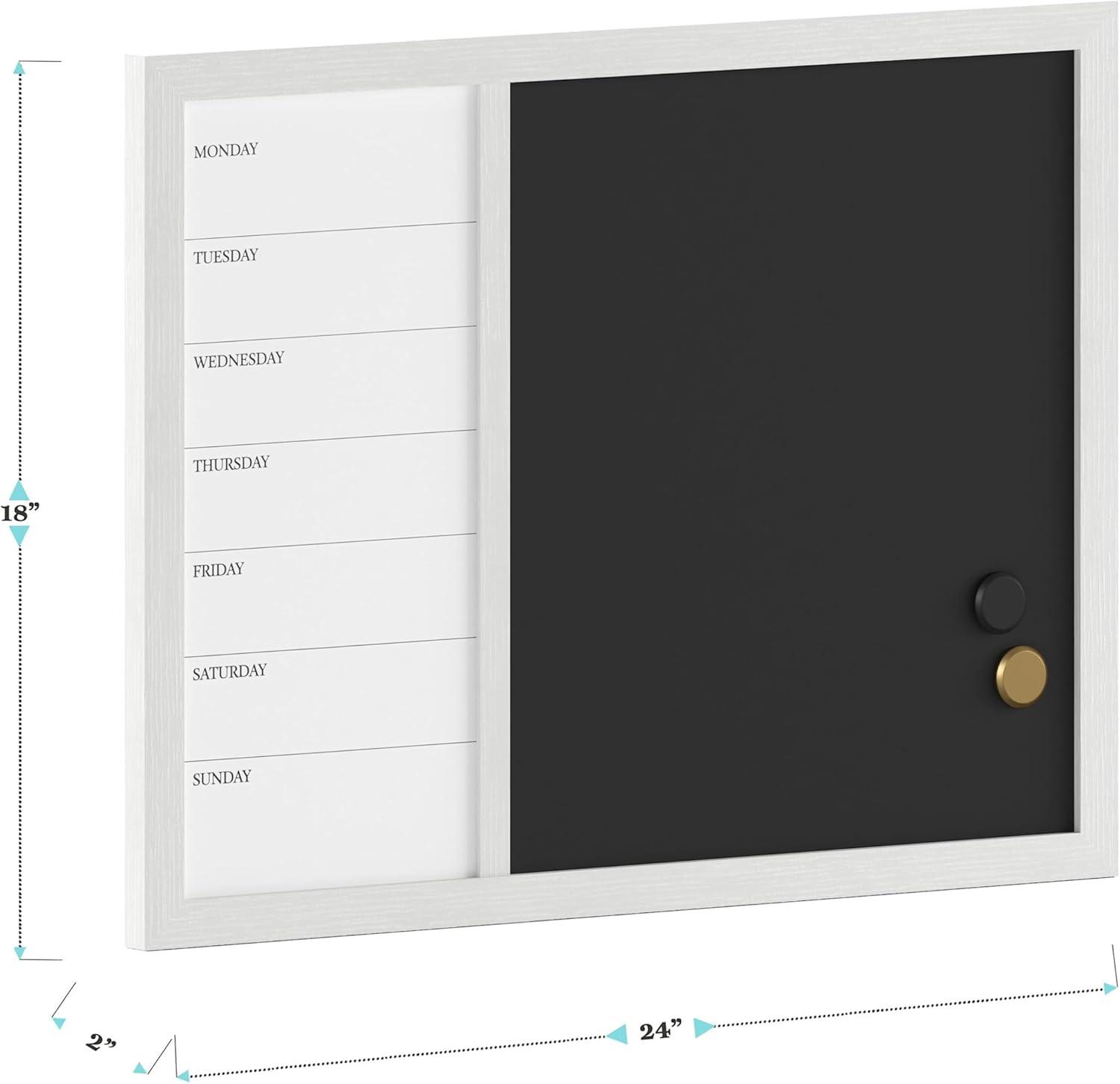 imageMartha Stewart Everette Magnetic Weekly Calendar Dry Erase Board and Chalk Board with Liquid Chalk Marker and Magnets 24quotx18quot Light Natural Woodgrain FrameBlack Woodgrain