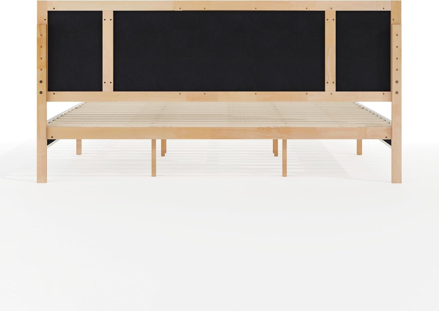 imageMartha Stewart Flynn Platform Bed with Headboard Fabric Upholstered Inset Headboard and Base Solid Wood Frame No Box Spring Needed Queen Light BeechSnowKing