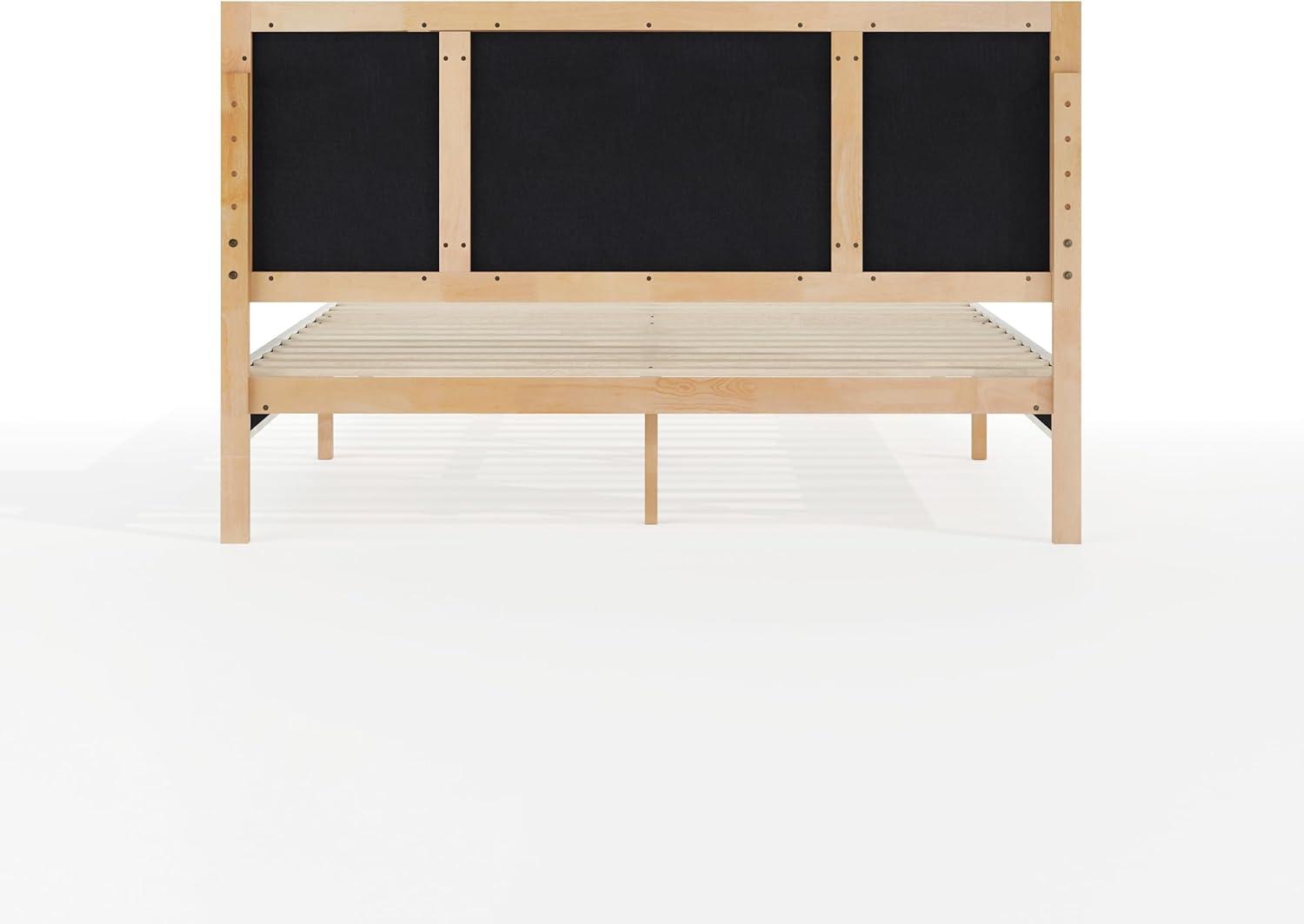 imageMartha Stewart Flynn Platform Bed with Headboard Fabric Upholstered Inset Headboard and Base Solid Wood Frame No Box Spring Needed Queen Light BeechSnowQueen