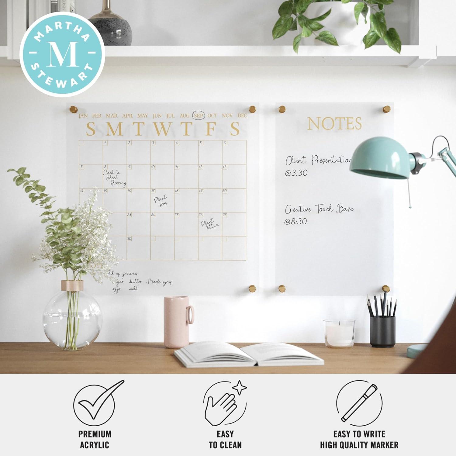 imageMartha Stewart Grayson Acrylic Dry Erase Wall Calendar with Dry Erase Marker 14quot Square Clear with Gold PrintClearGold