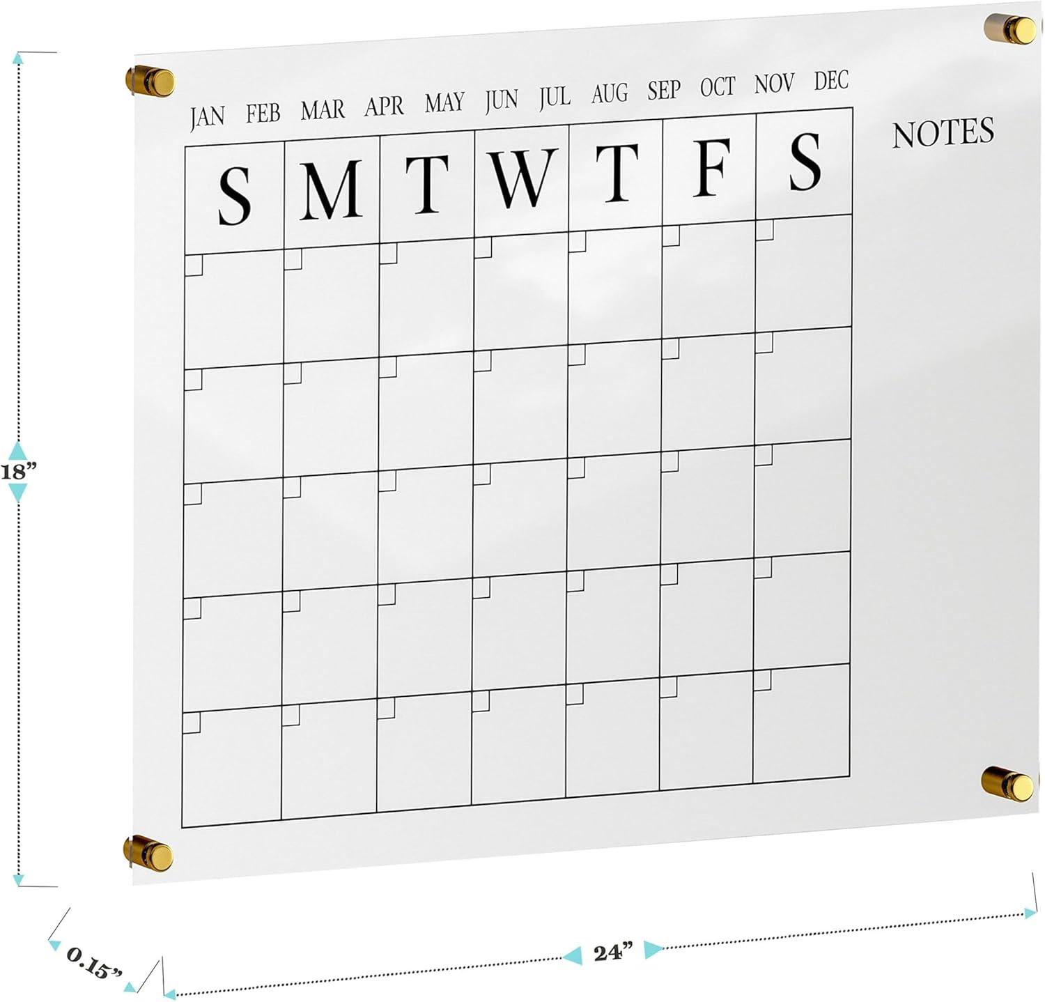 imageMartha Stewart Grayson Acrylic Dry Erase Wall Calendar with Dry Erase Marker 14quot Square Clear with Gold PrintClearGold