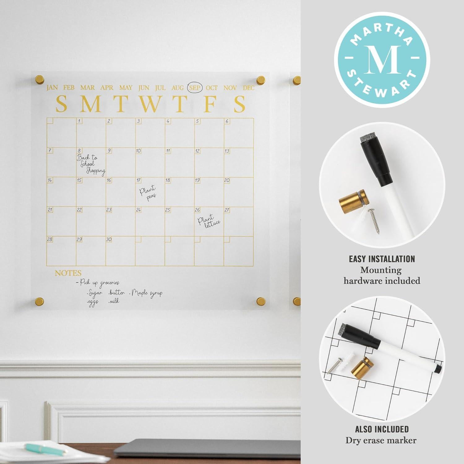 imageMartha Stewart Grayson Acrylic Dry Erase Wall Calendar with Dry Erase Marker 14quot Square Clear with Gold PrintClearGold