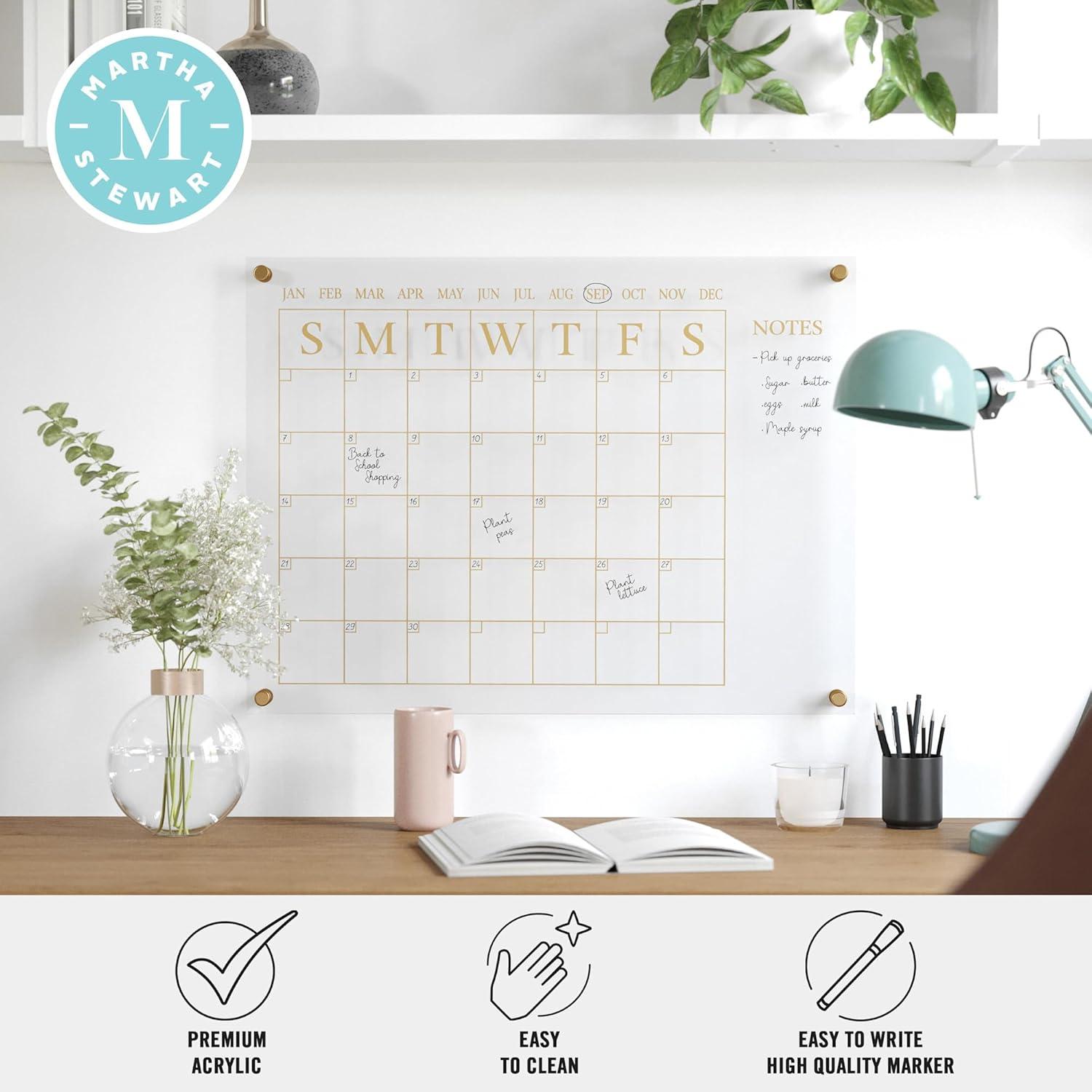 imageMartha Stewart Grayson Acrylic Dry Erase Wall Calendar with Dry Erase Marker 14quot Square Clear with Gold PrintClearGold