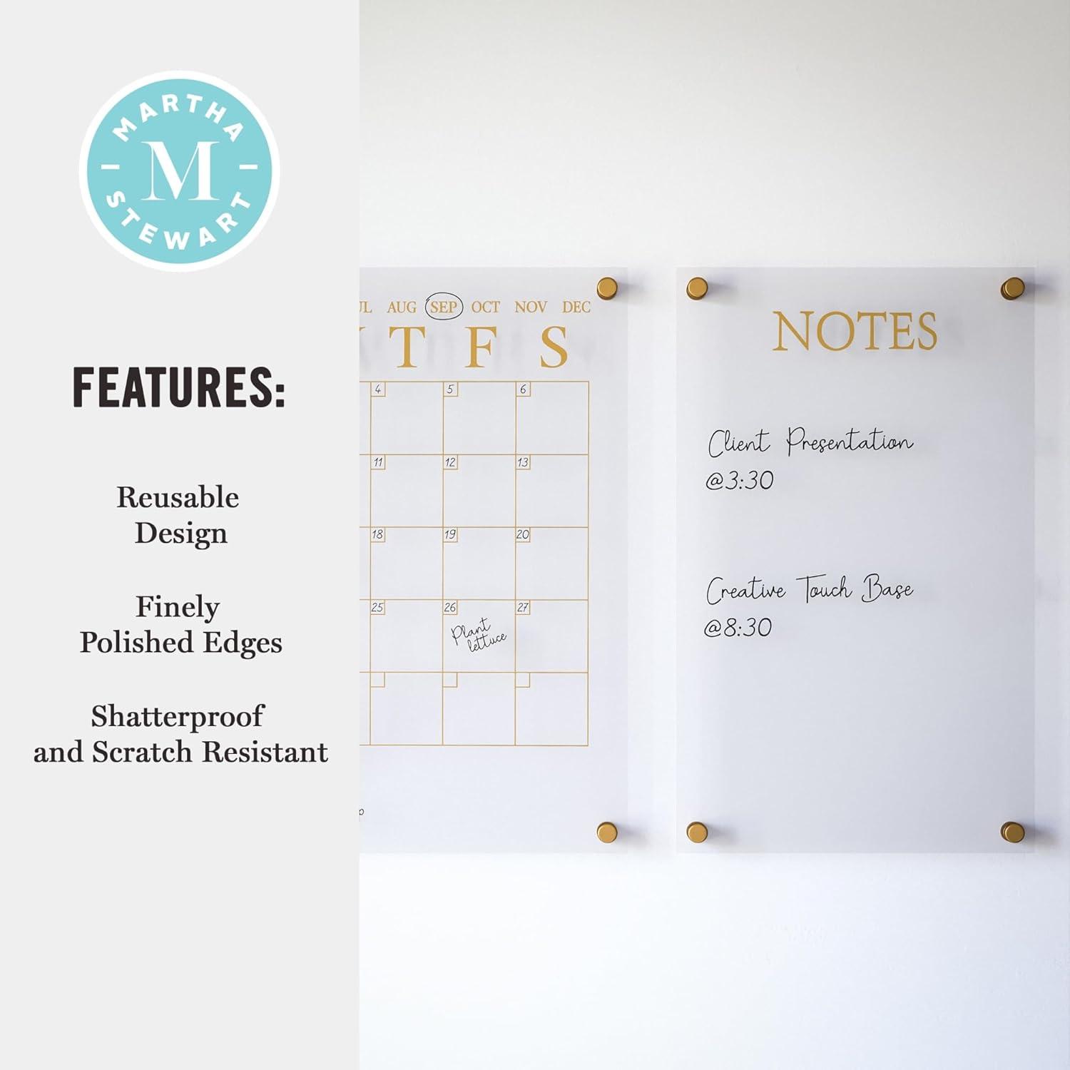 imageMartha Stewart Grayson Acrylic Dry Erase Wall Calendar with Dry Erase Marker 14quot Square Clear with Gold PrintClearGold
