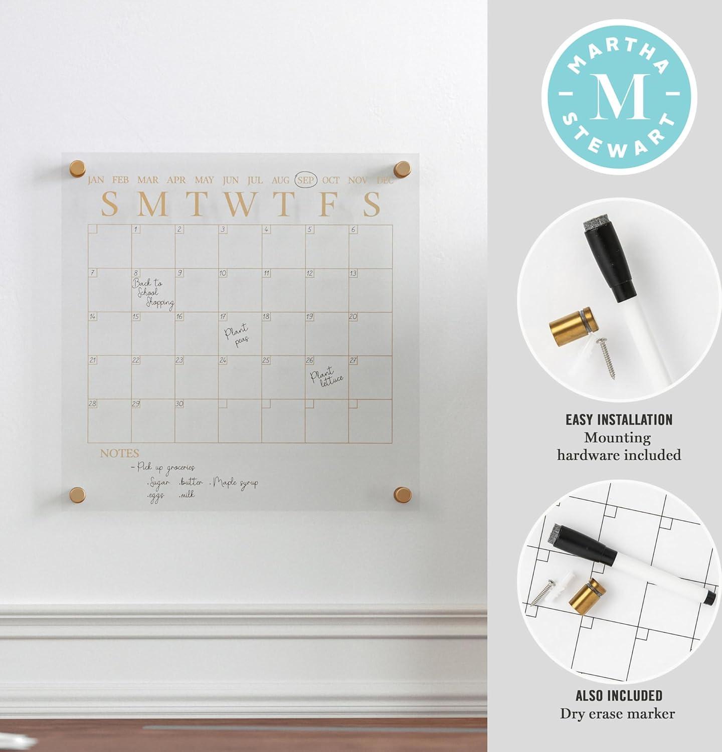 imageMartha Stewart Grayson Acrylic Dry Erase Wall Calendar with Dry Erase Marker 14quot Square Clear with Gold PrintClearGold