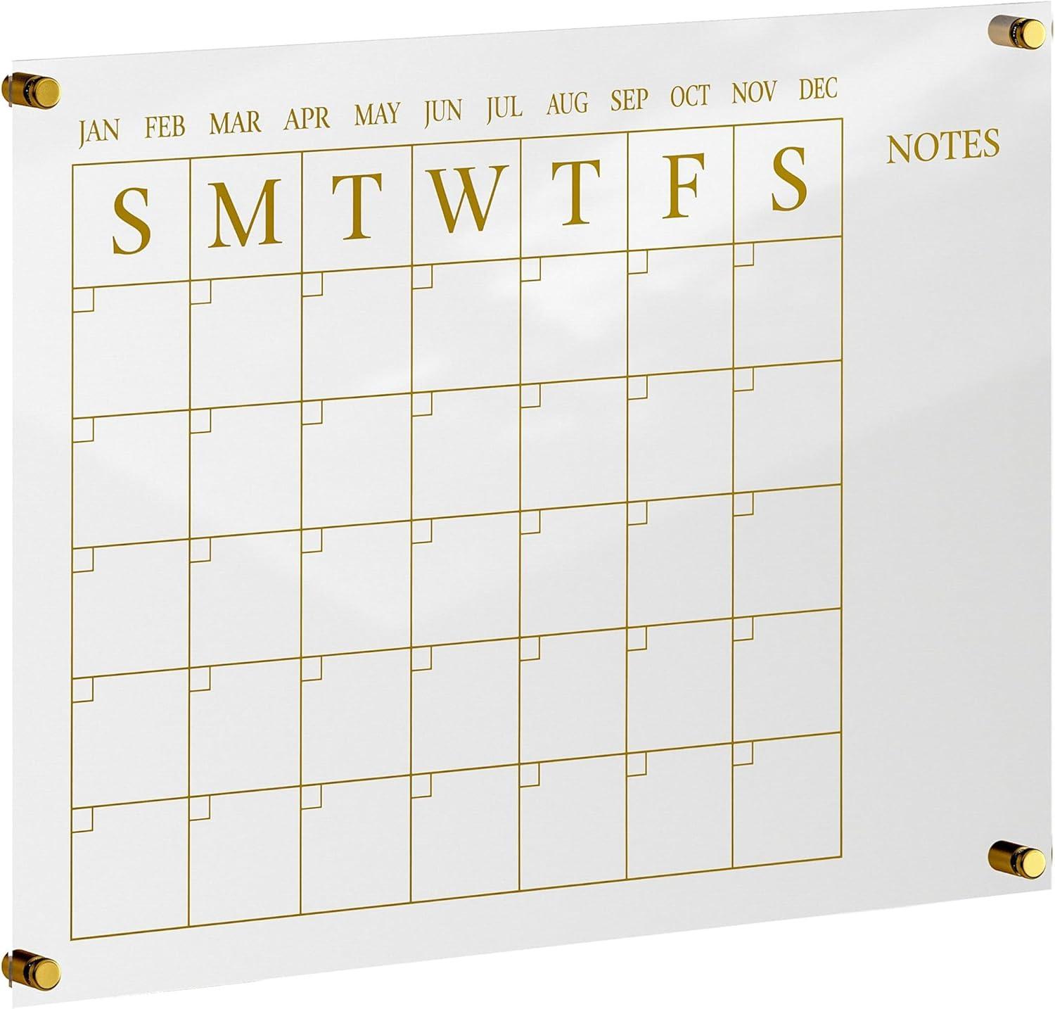 imageMartha Stewart Grayson Acrylic Dry Erase Wall Calendar with Dry Erase Marker 14quot Square Clear with Gold PrintClearGold
