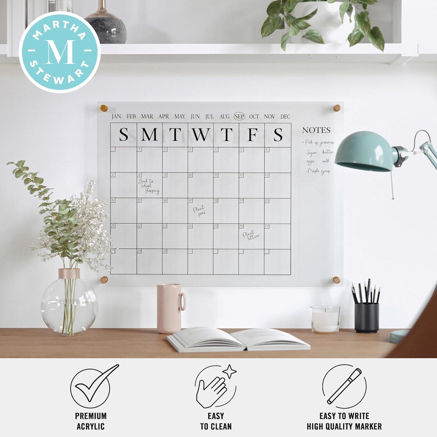 imageMartha Stewart Grayson Acrylic Dry Erase Wall Calendar with Dry Erase Marker 14quot Square Clear with Gold PrintClearGold