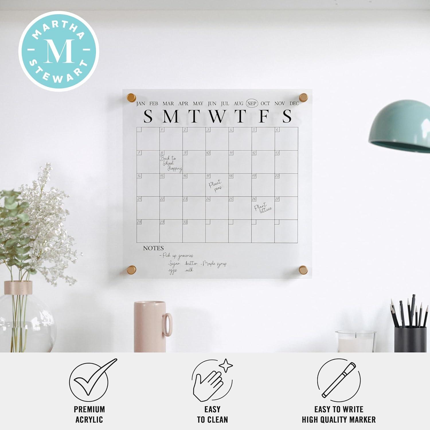 imageMartha Stewart Grayson Acrylic Dry Erase Wall Calendar with Dry Erase Marker 14quot Square Clear with Gold PrintClearGold