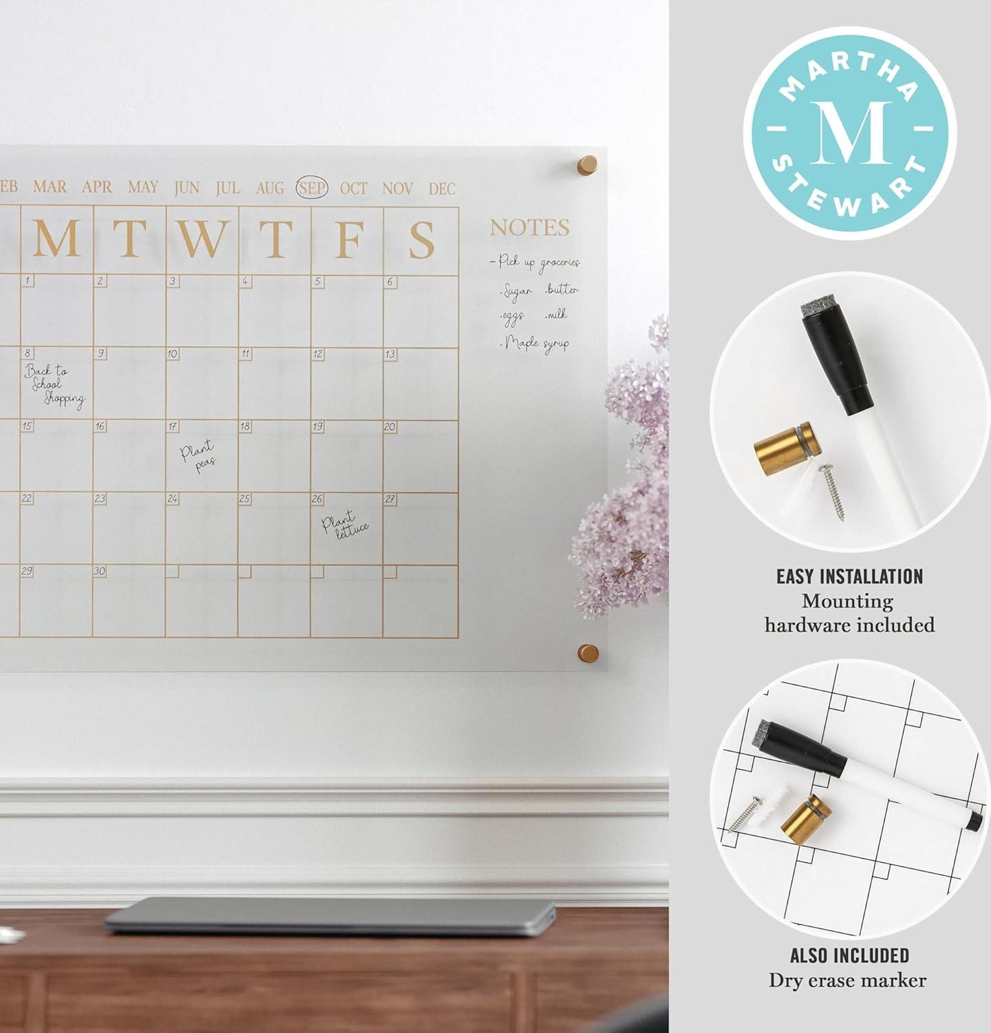 imageMartha Stewart Grayson Acrylic Dry Erase Wall Calendar with Dry Erase Marker 14quot Square Clear with Gold PrintClearGold