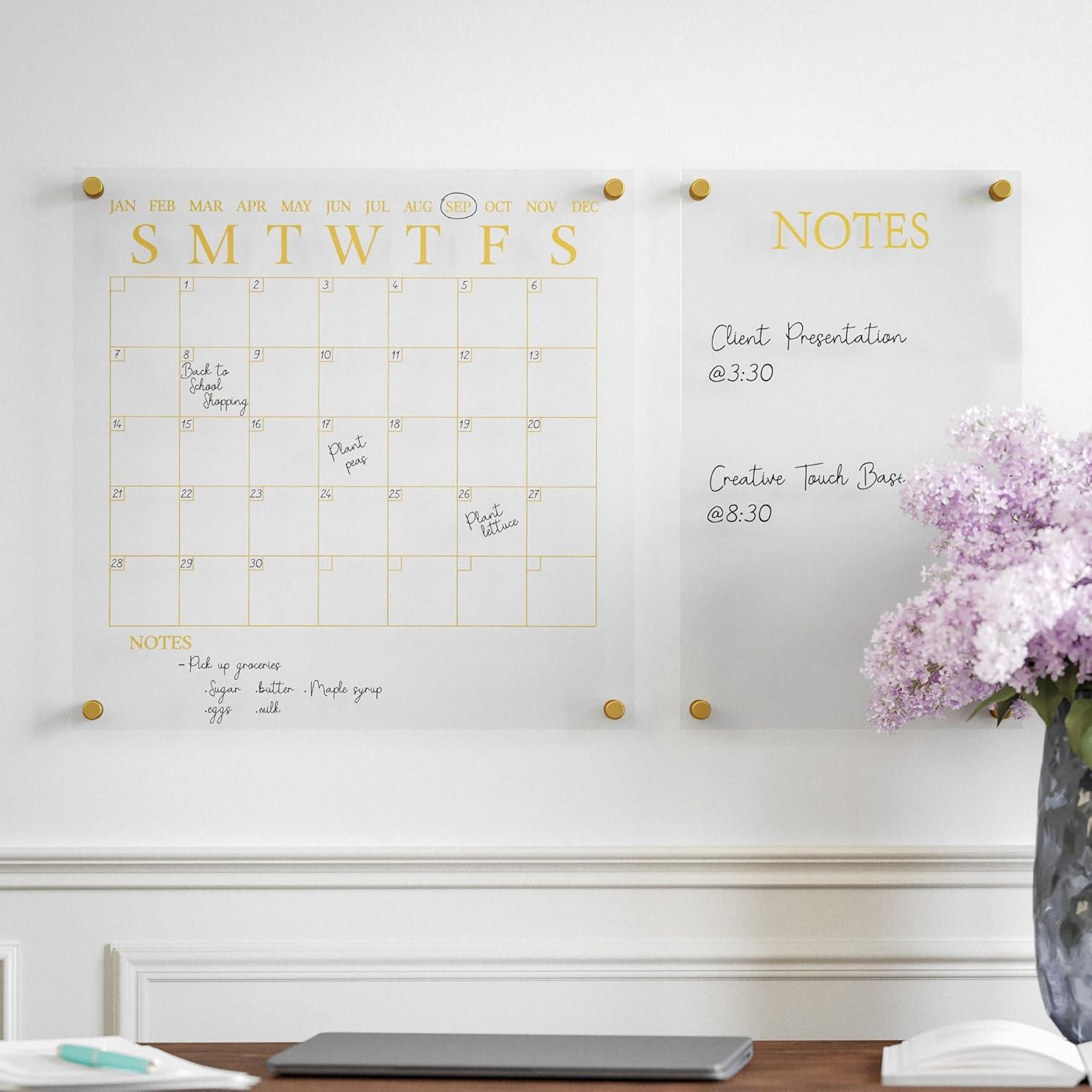 imageMartha Stewart Grayson Acrylic Dry Erase Wall Calendar with Dry Erase Marker 14quot Square Clear with Gold PrintClearGold