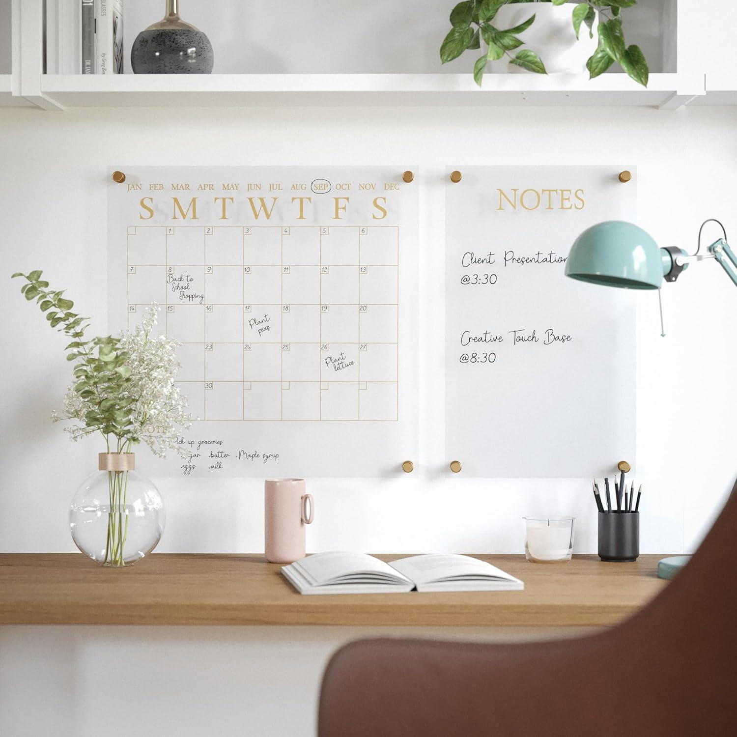 imageMartha Stewart Grayson Acrylic Dry Erase Wall Calendar with Dry Erase Marker 14quot Square Clear with Gold PrintClearGold