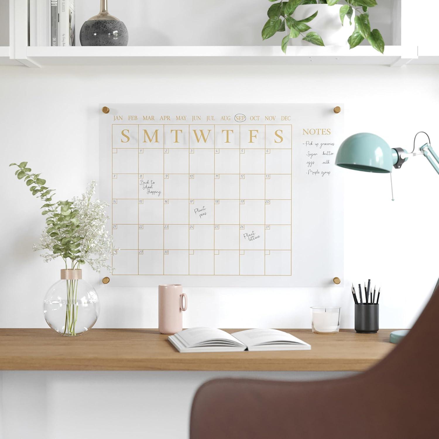 imageMartha Stewart Grayson Acrylic Dry Erase Wall Calendar with Dry Erase Marker 14quot Square Clear with Gold PrintClearGold