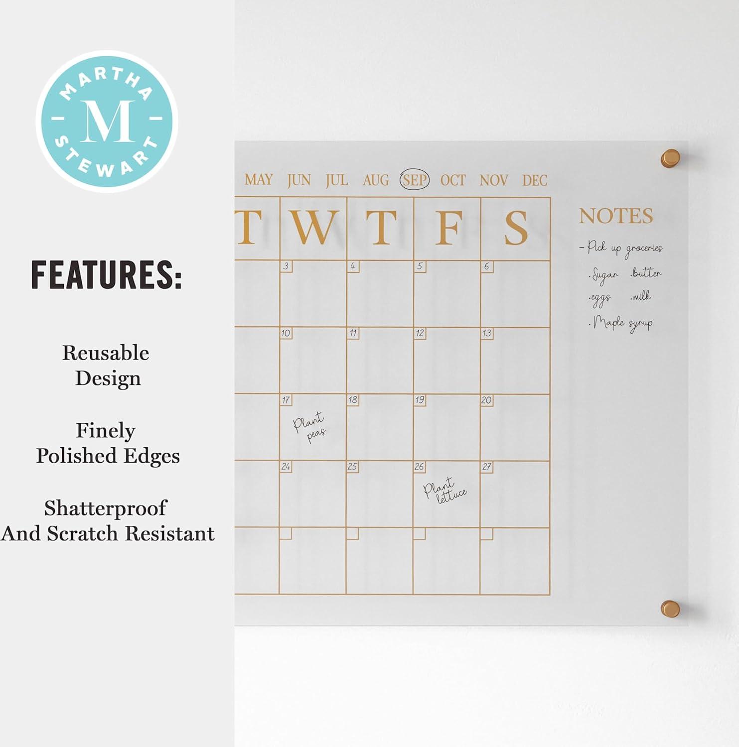 imageMartha Stewart Grayson Acrylic Dry Erase Wall Calendar with Dry Erase Marker 14quot Square Clear with Gold PrintClearGold
