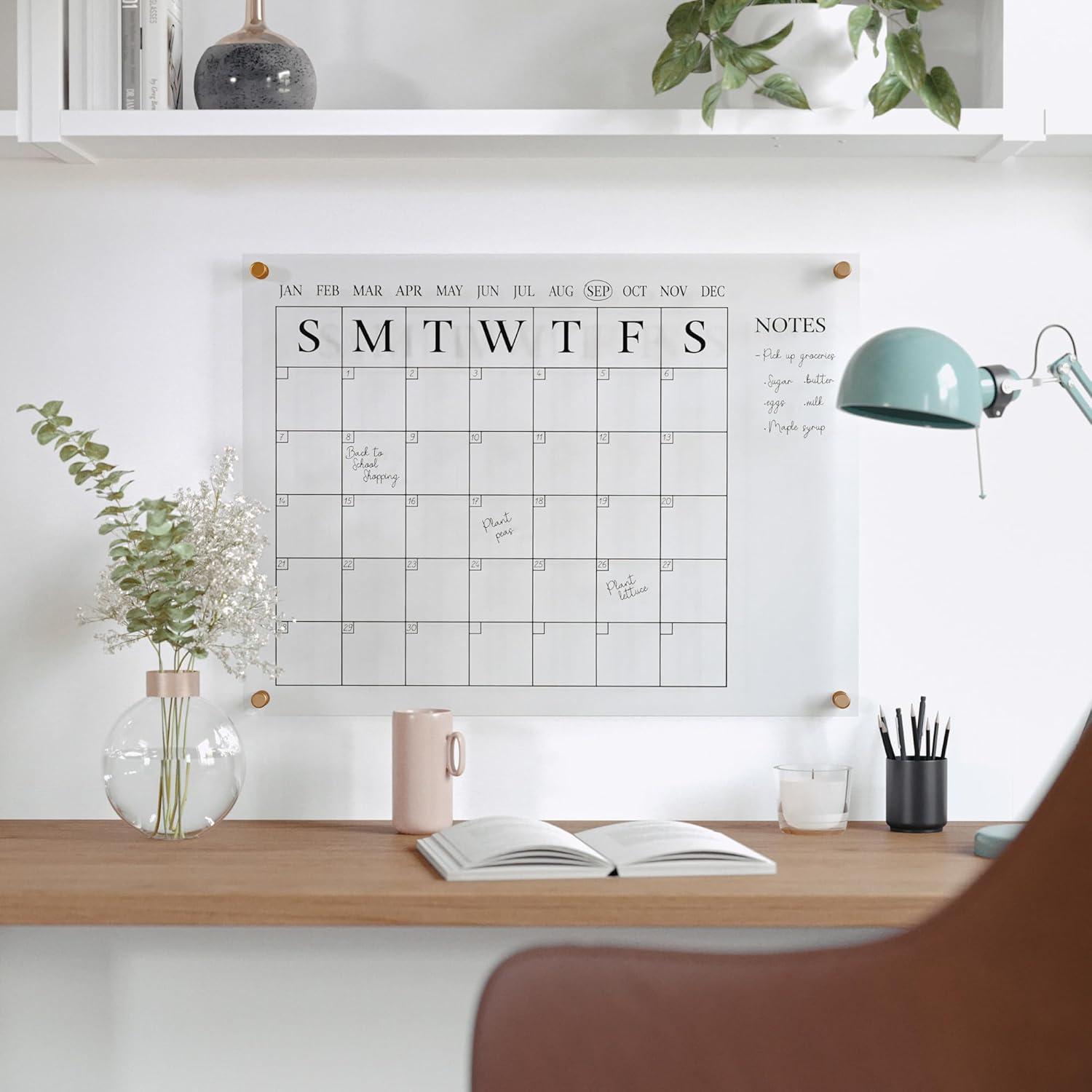 imageMartha Stewart Grayson Acrylic Dry Erase Wall Calendar with Dry Erase Marker 14quot Square Clear with Gold PrintClearGold