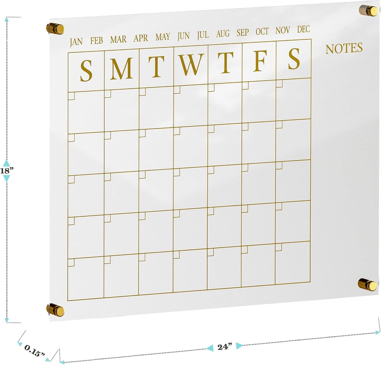 imageMartha Stewart Grayson Acrylic Dry Erase Wall Calendar with Dry Erase Marker 14quot Square Clear with Gold PrintClearGold
